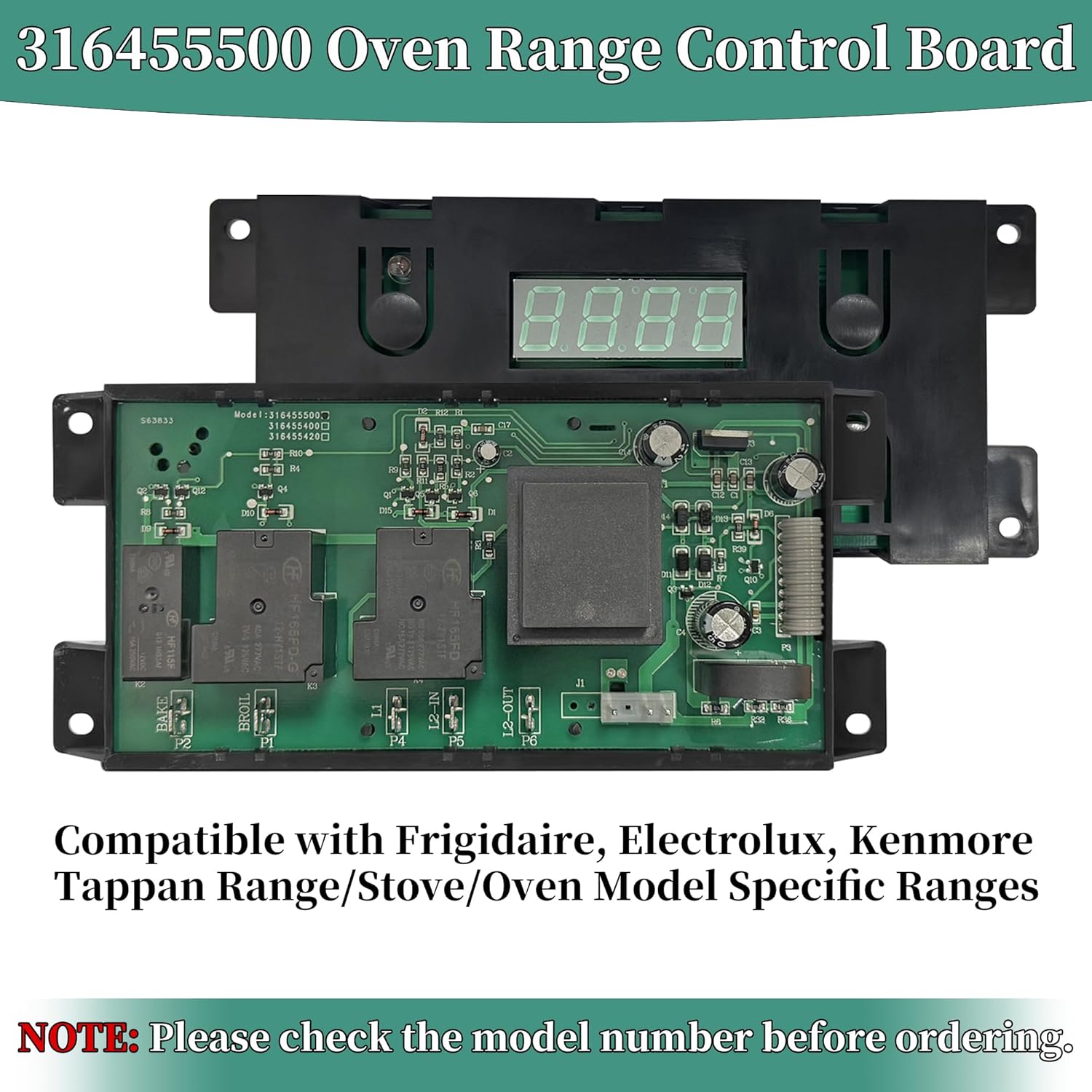 316455500 Oven Range Stove Clock Control Board 7 Button Control Board Clock Replacement(Include Overlay), Replacement for Numbers 316220725, Compatible with Frigidaire Range Control Board