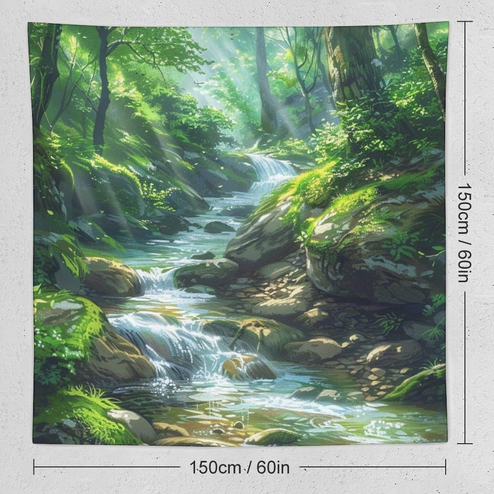 Amazon.co.jp: 森の中の小川 タペストリー 背景布 装飾布 植物イラスト