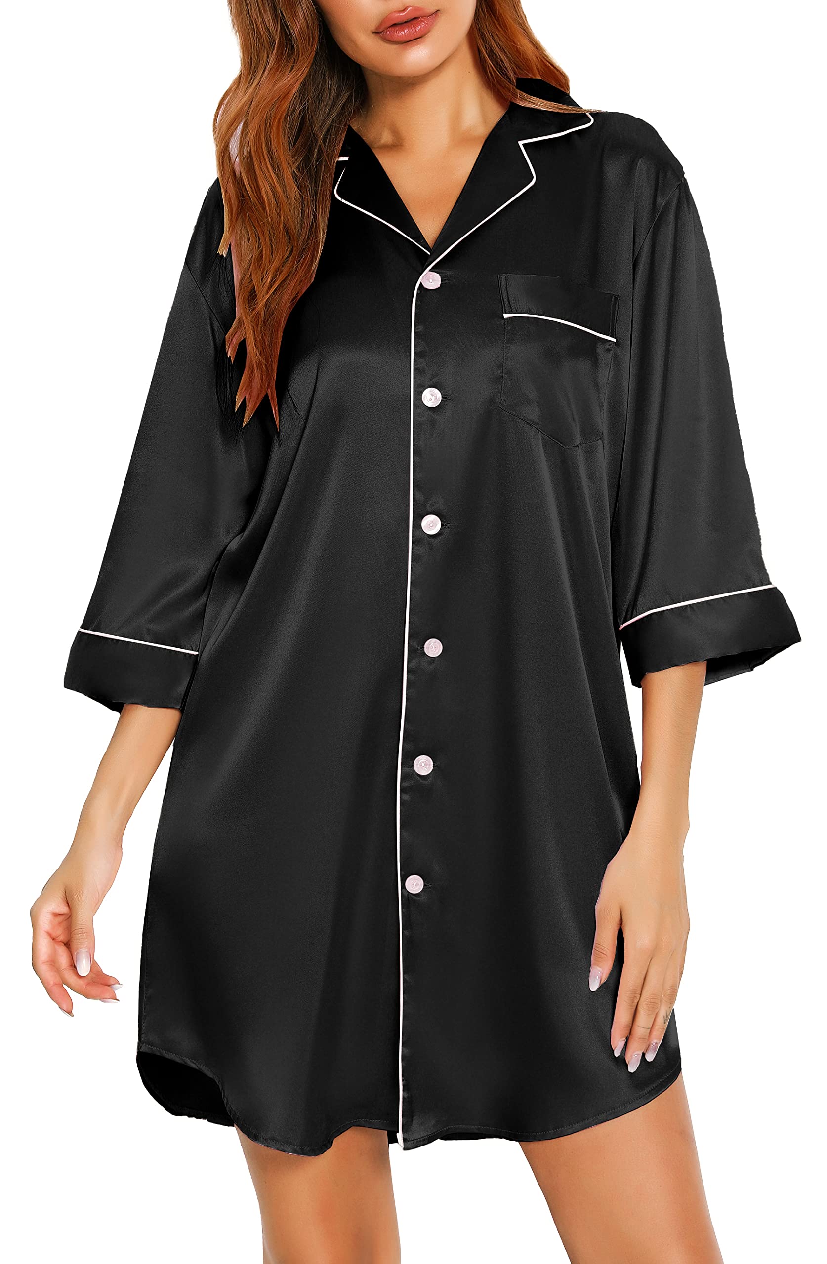 Vlazom Camisones de Mujer Verano de Saten,Camisola Mujer Dormir de Manga 3/4 S-XXL
