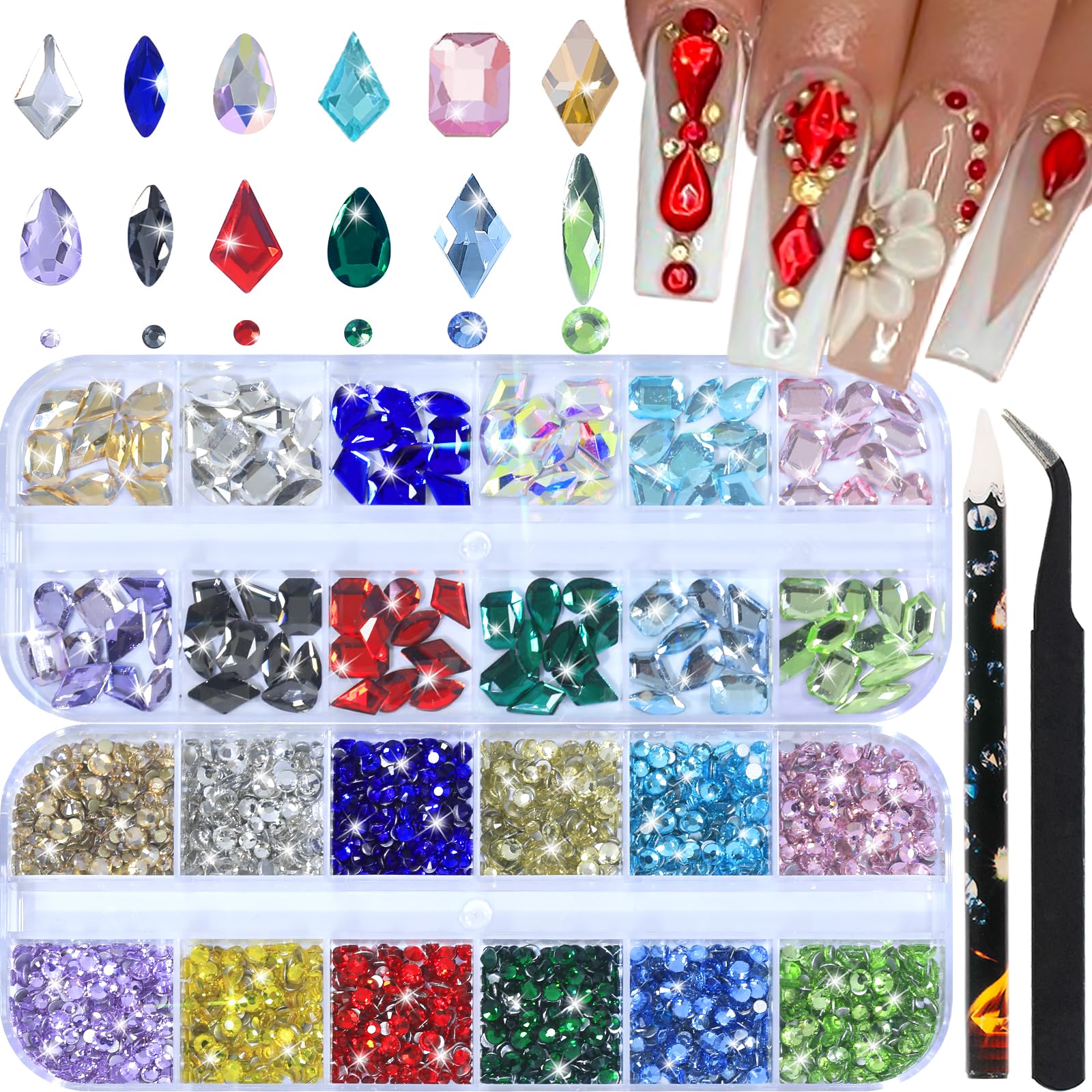 DZHILHMX Nail Rhinestones - 3D Multiple Shapes Colorful
