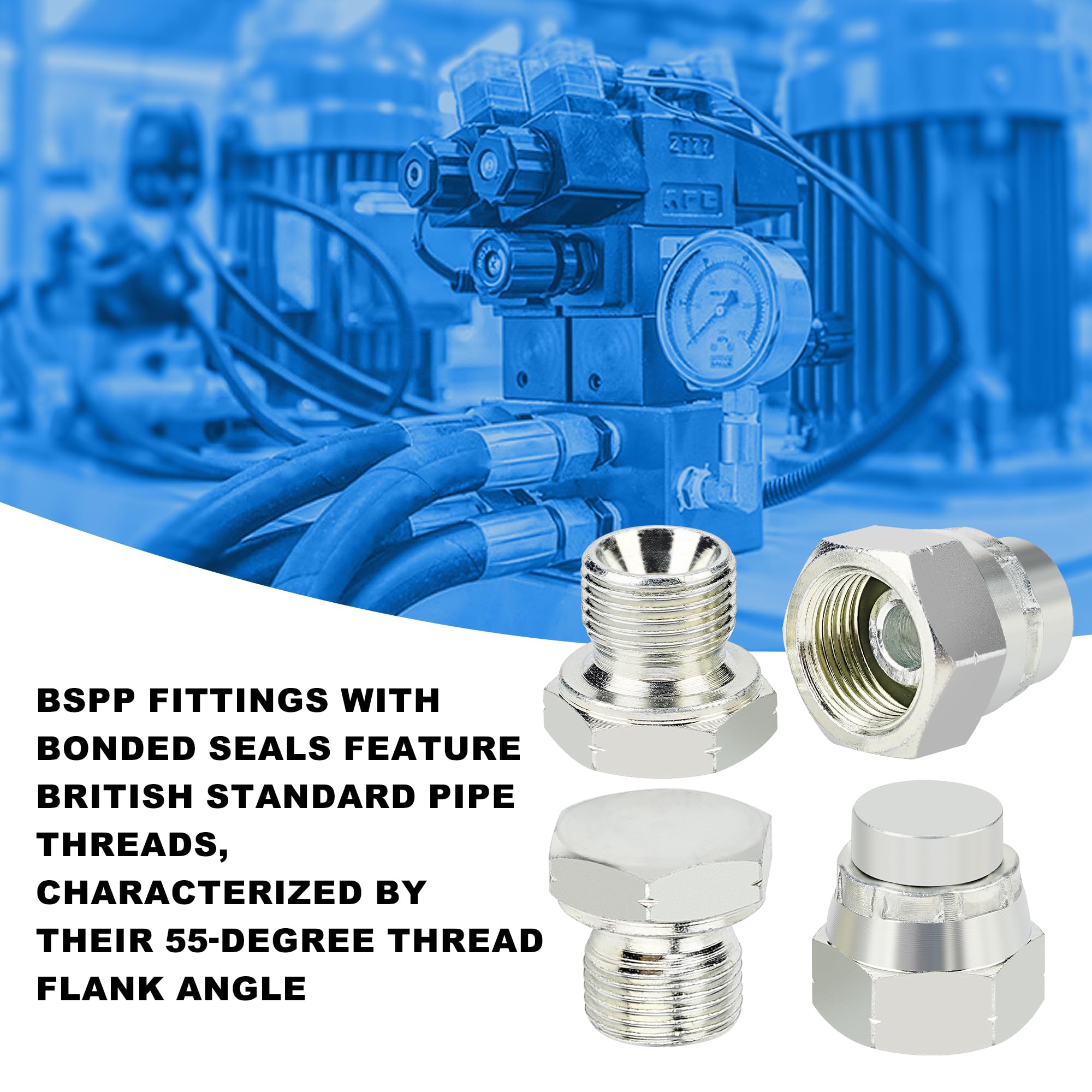 ANCIMOON 56PCS BSPP Hydraulic Hose Caps and Plugs, Size 2 4