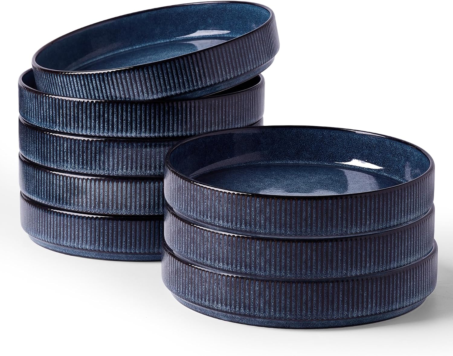 famiware Star 8.25" Pasta Bowls, Large Dinner Bowls Set of 4, Salad Bowl Plates, Shallow Bowls for Eating, Smoky Blue