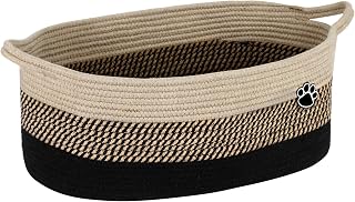 Optish Dog Toy Basket, 30L Toy Box and Bin for Dog Cat Storage, 19.7" X 11" X 7.9" Large Woven Rope Basket for Blanket Storage, Living Room, Bedroom, Black & Brown