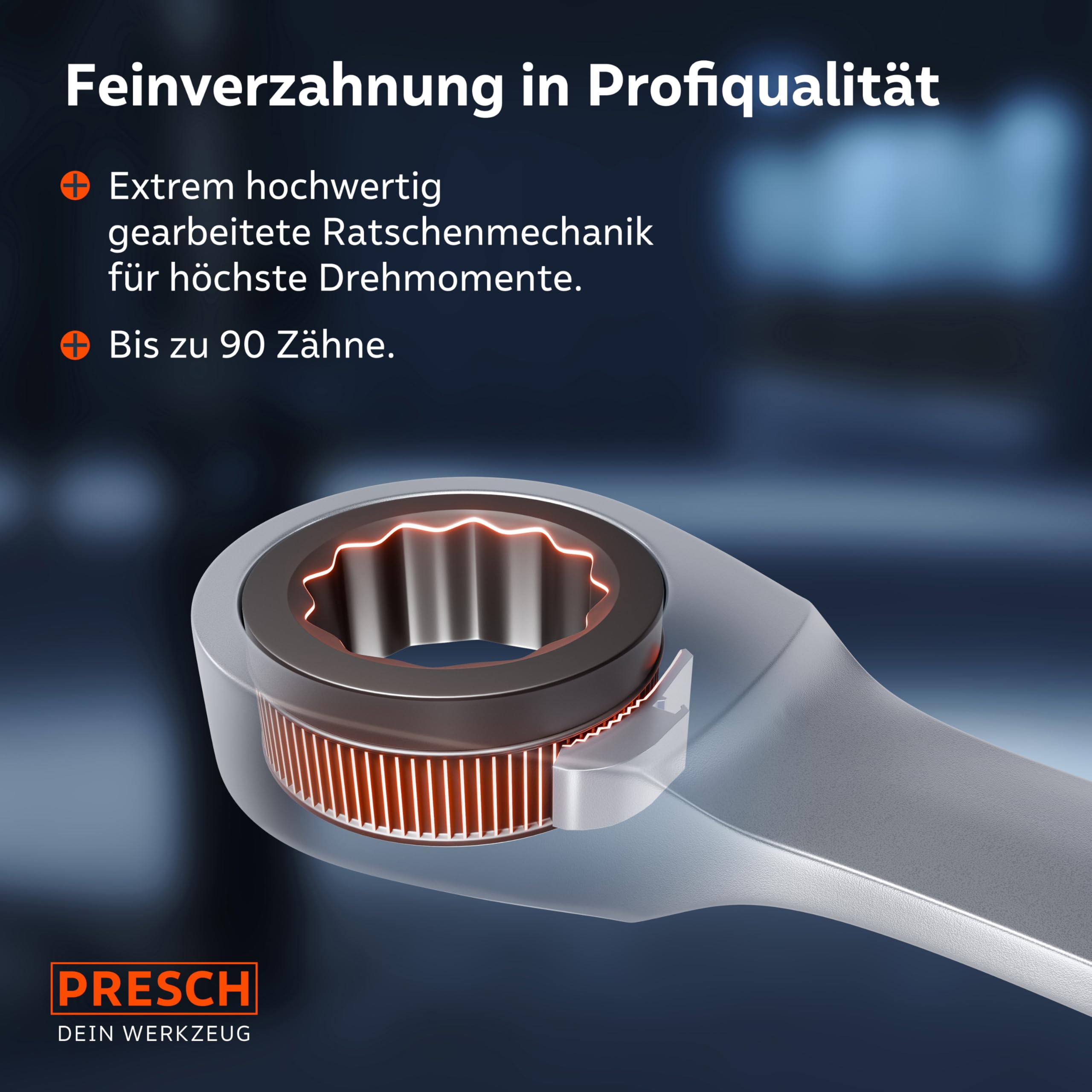 PRESCH Ratschenschlüssel Set 12tlg. (6-19mm) inkl. Tasche - Minimaler Rückholwinkel (Bis zu 4°, 90 Zähne) - Robuste, präzisionsgefertigte Ringratschenschlüssel