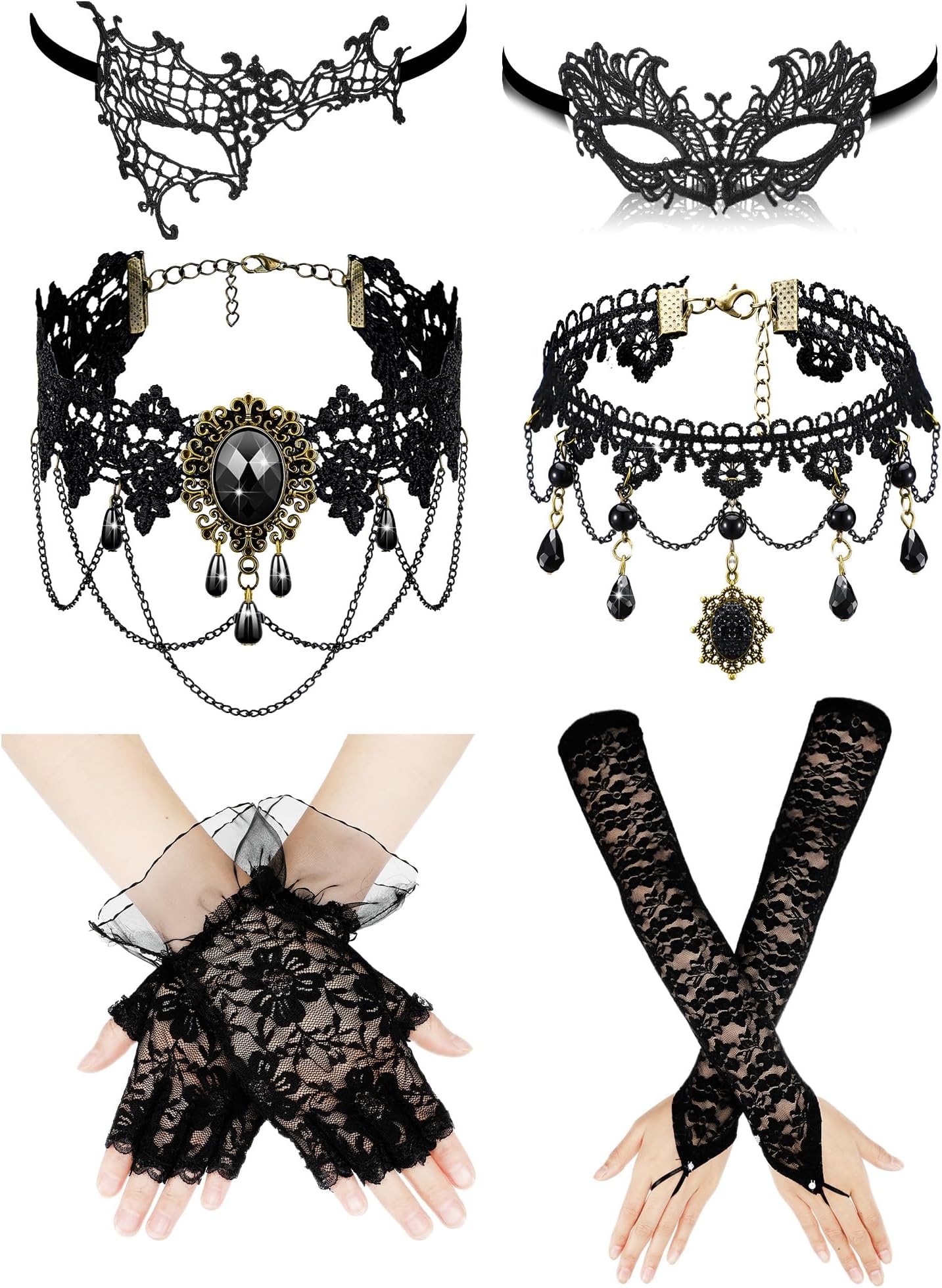6 Pcs Masquerade Mask for Women Lace Mask Choker Necklace Glove for Valentine Party Couple Masquerade Ball 80s 90s