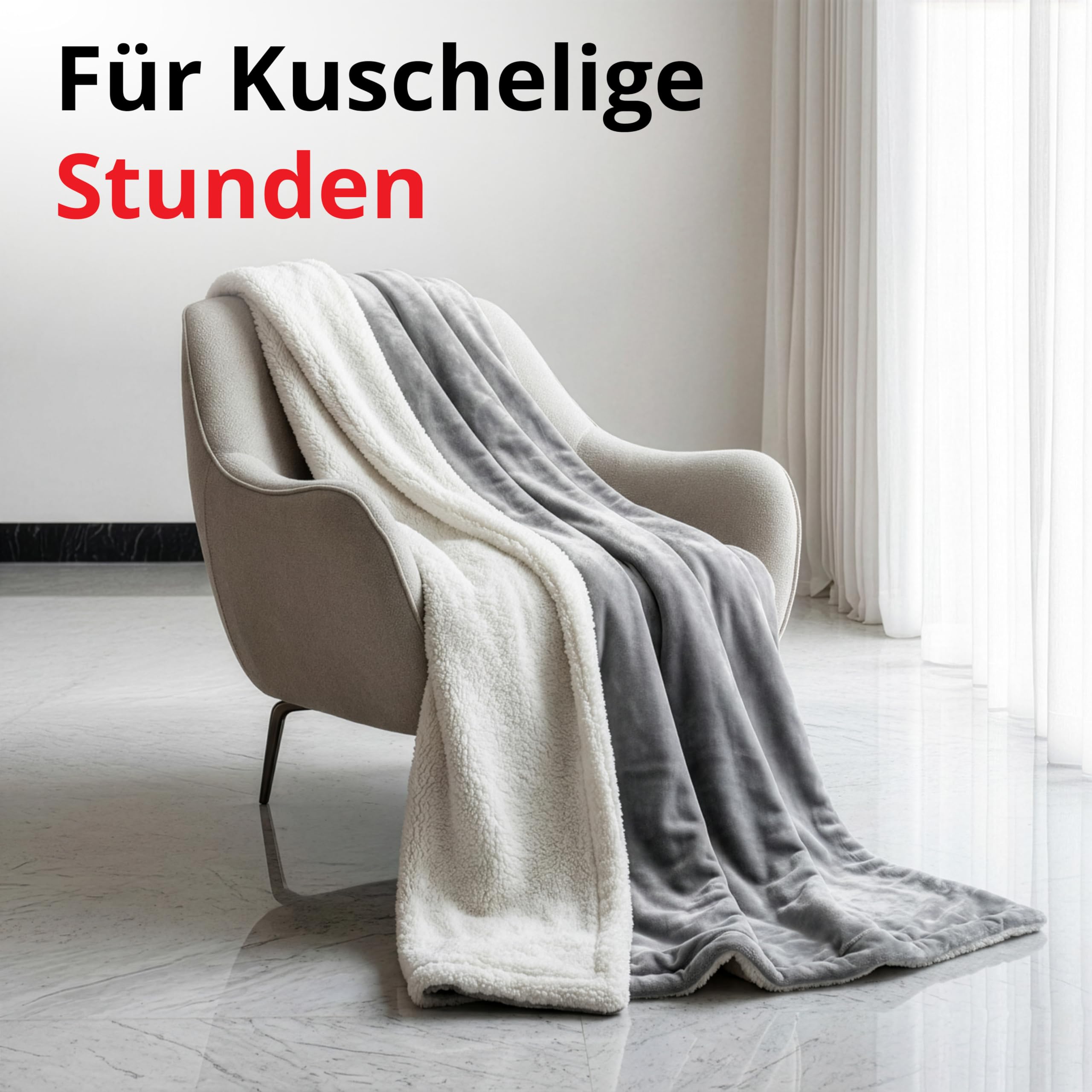 Grafner Heizdecke 200 x 180 cm Sherpa Fleece, elektrische Wärmedecke für 2 Personen, 9 Heizstufen, 200 Watt, Timer 1-9h, Abschaltautomatik, LED Fernbedienung, maschinenwaschbar, große Kuscheldecke
