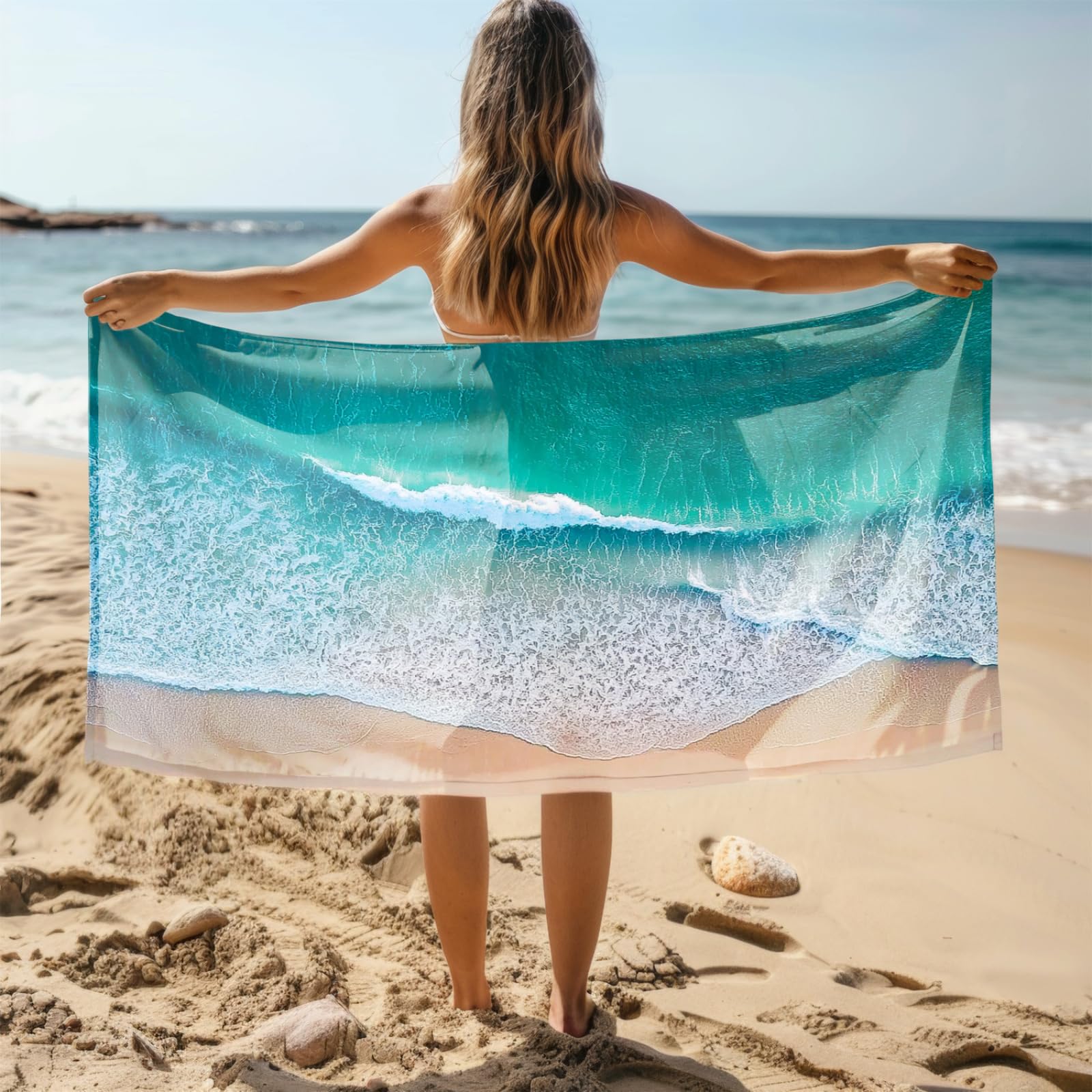 Genérico Toalla Playa 180X100 Ondas Verdes Grande Toallas de Piscina Grandes Anti Arena Secado Rápido Gimnasio Hombre Mujer Lavable A Máquina Regalo