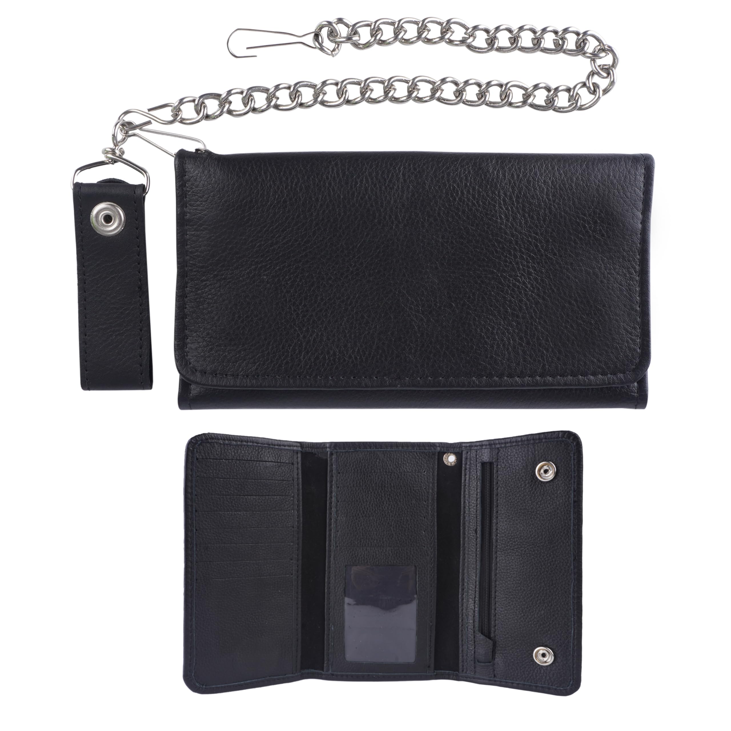 Men's Biker Wallet with Chain - Genuine Leather Trifold Wallet for Motorcycles and Trucks, Durable and Stylish Chain Wallet with Card Slots, Coin