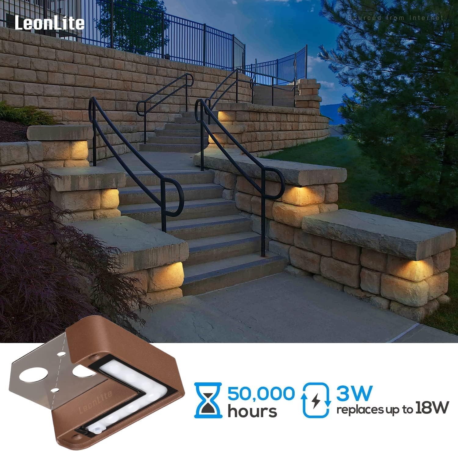 LEONLITE 3CCT LED Hardscape Lighting, 2700K/3000K/4500K Selectable, Corner Hardscape Lights Low Voltage, 12-24V Retaining Wall Lights, ETL Listed, 3W Right Angle Outdoor Step Light, Bronze, Pack of 4