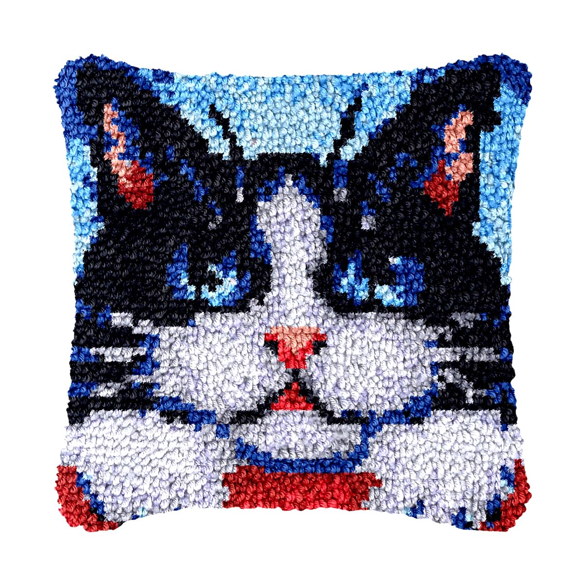 bositigo Cat Latch Hook Pillow Kit for Adults &amp; Kids, DIY Pre-Printed Canvas Craft, 17x17 Inch Decorative Cover for Sofa Cushions, Bedroom Decor (Cat Pattern 21)