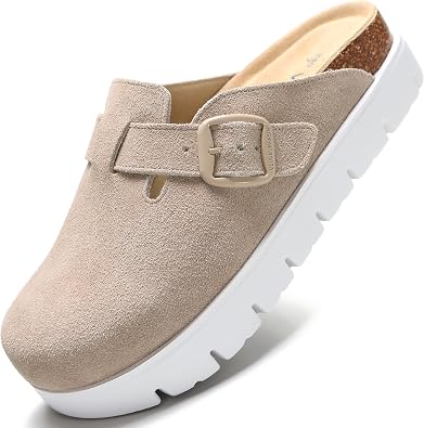 Womens Suede Platform Clogs Chunky Mules Slip On
