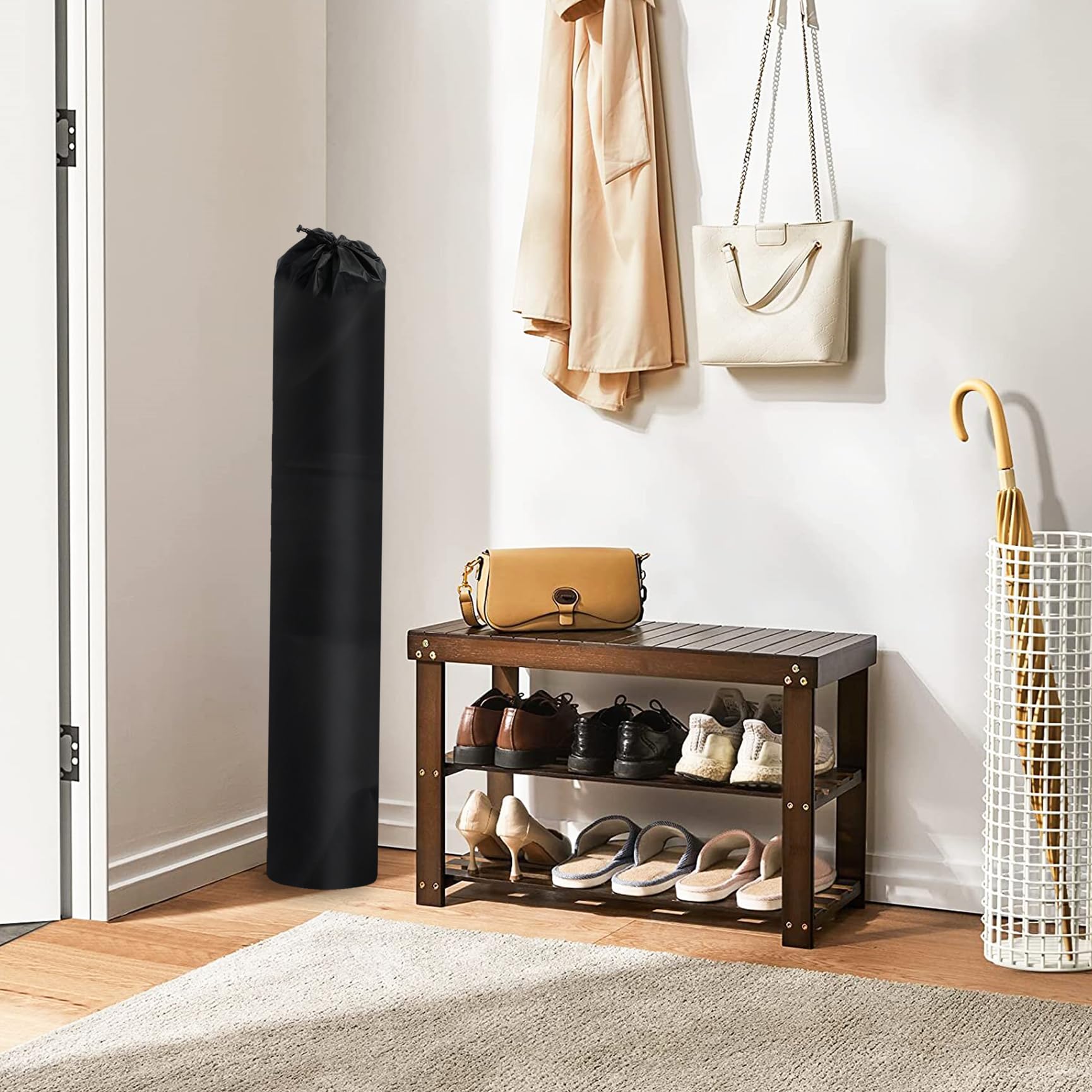 Klmnop Borsa Jumbo per tappeti fino a 1,8 x 2,9 m, in tessuto Oxford, con coulisse, per tappeti arrotolati, traslochi, imballaggio, protezione, Nero , 20x94 Inch, Classico