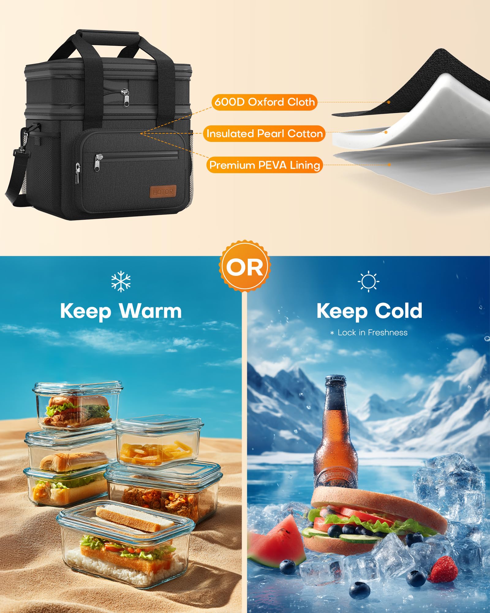 HOTOR Insulated Lunch Bag - Keep Food Fresh! -2