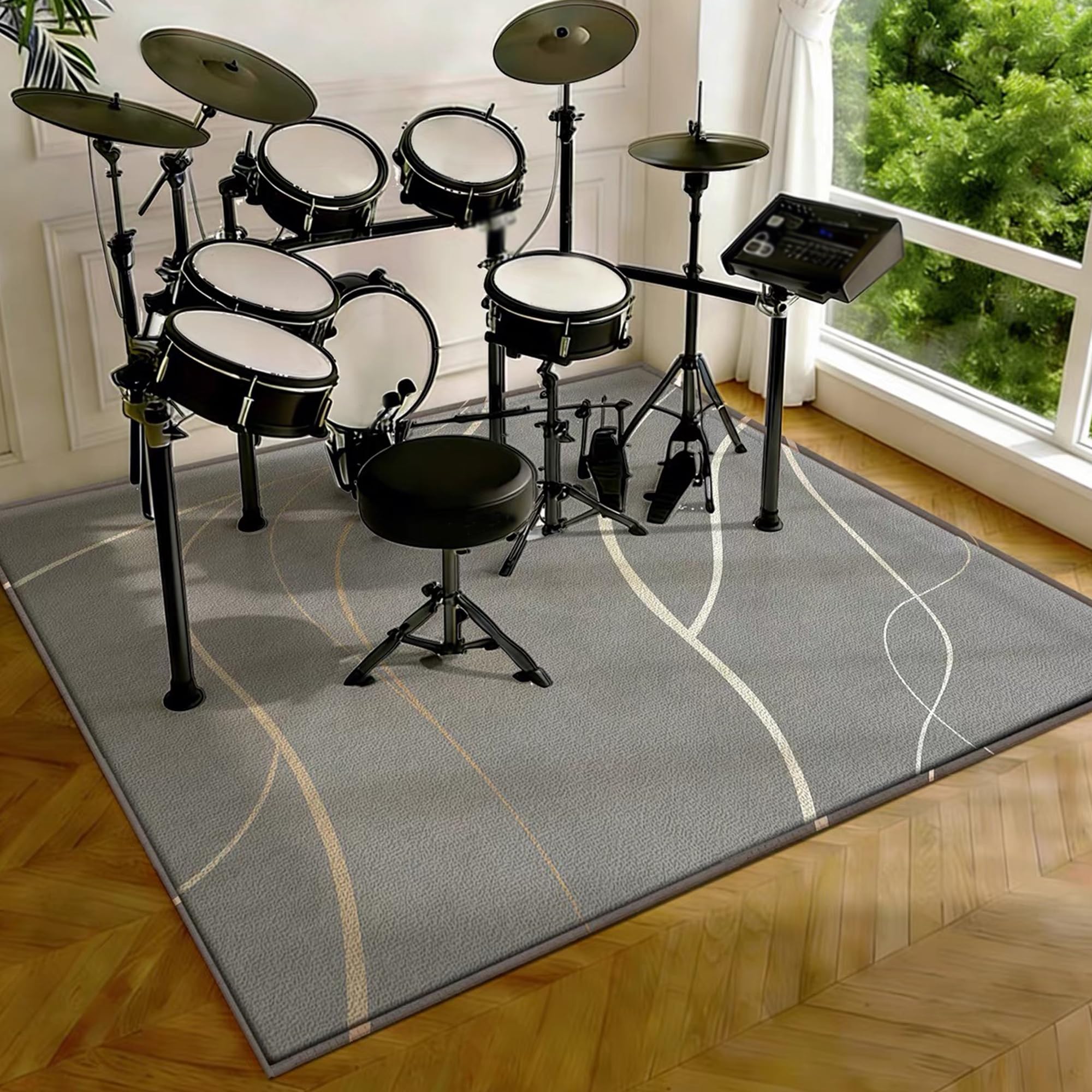 Drumming Drum Rugs, Drum Mat Drum Rug Non Slip Soundproof Mats, 200 x 160 cm Drum Carpet for Drummers Outdoor, Electronic Drum Set Practice Music Rug, Floor Protection Pad for Splash Cymbal Stands