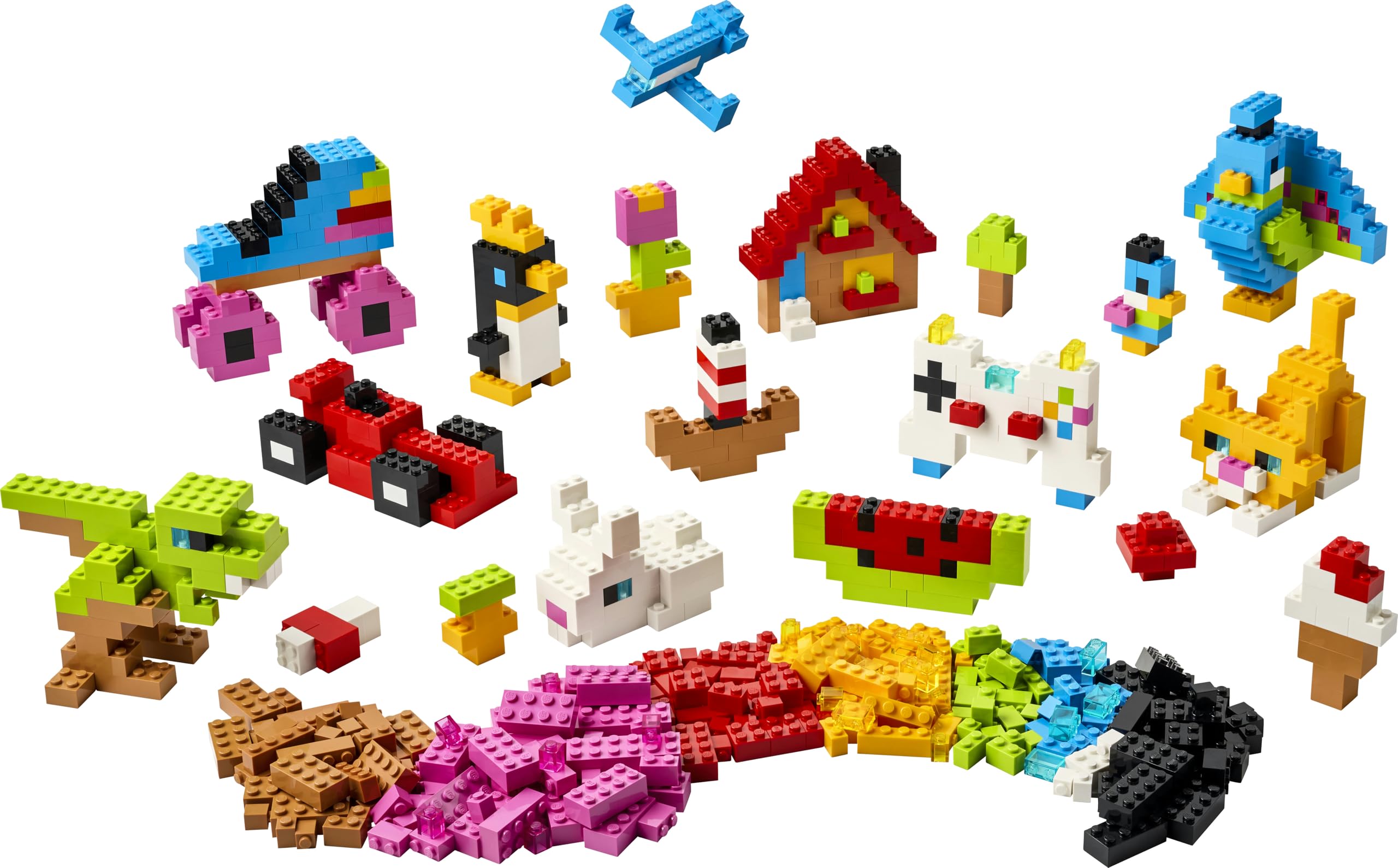 LEGO Classic Ladrillos Creativos a Todo Color – Juego Educativo para la Motricidad Fina – Figuras de Animales, Dinosaurios, Avión y Coche de Juguete – Regalo para Niños y Niñas de 5+ Años – 11045