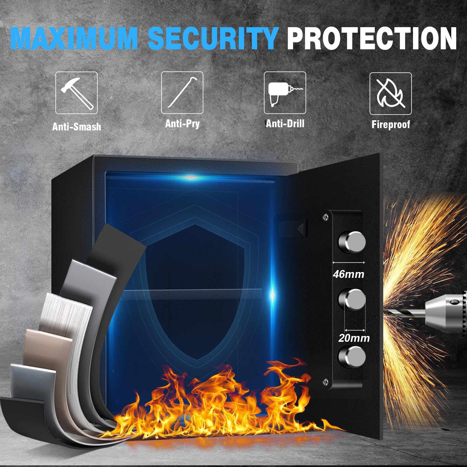 Caja fuerte de 2.8 pies cúbicos para documentos del hogar, caja de seguridad digital electrónica de acero para oficina, dinero, joyas, objetos de valor, caja de seguridad personal con sensor 2
