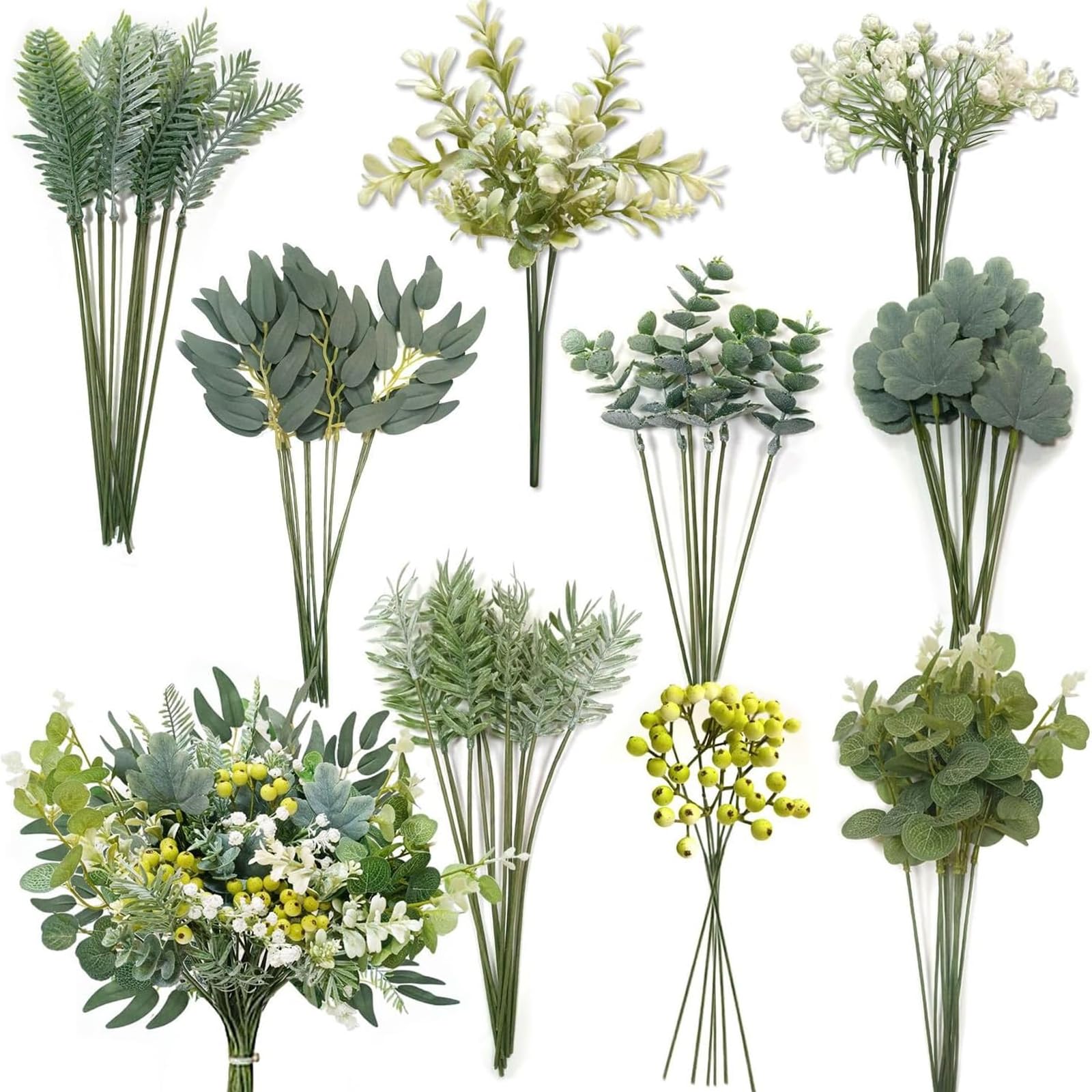 CLKE 78 Pcs Faux Flowers, 9 Kinds Artificial Greenery Stems Leaves