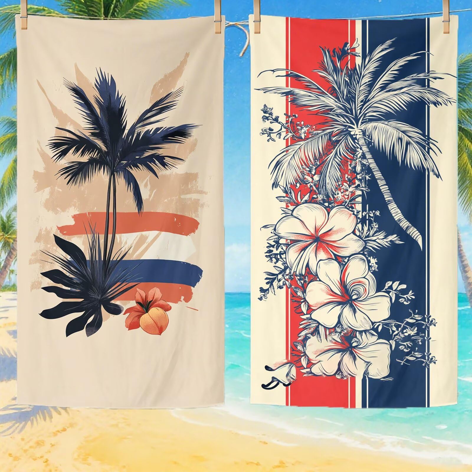 Serviette de Plage XXL 100x200 cm,Cocotier Serviette Plage Microfibre avec Séchage Rapide, Anti-Sable, Absorbante Fonction Design pour Vacances Piscine Pique-Nique Voyages Yoga, Cadeau Femme Q-706