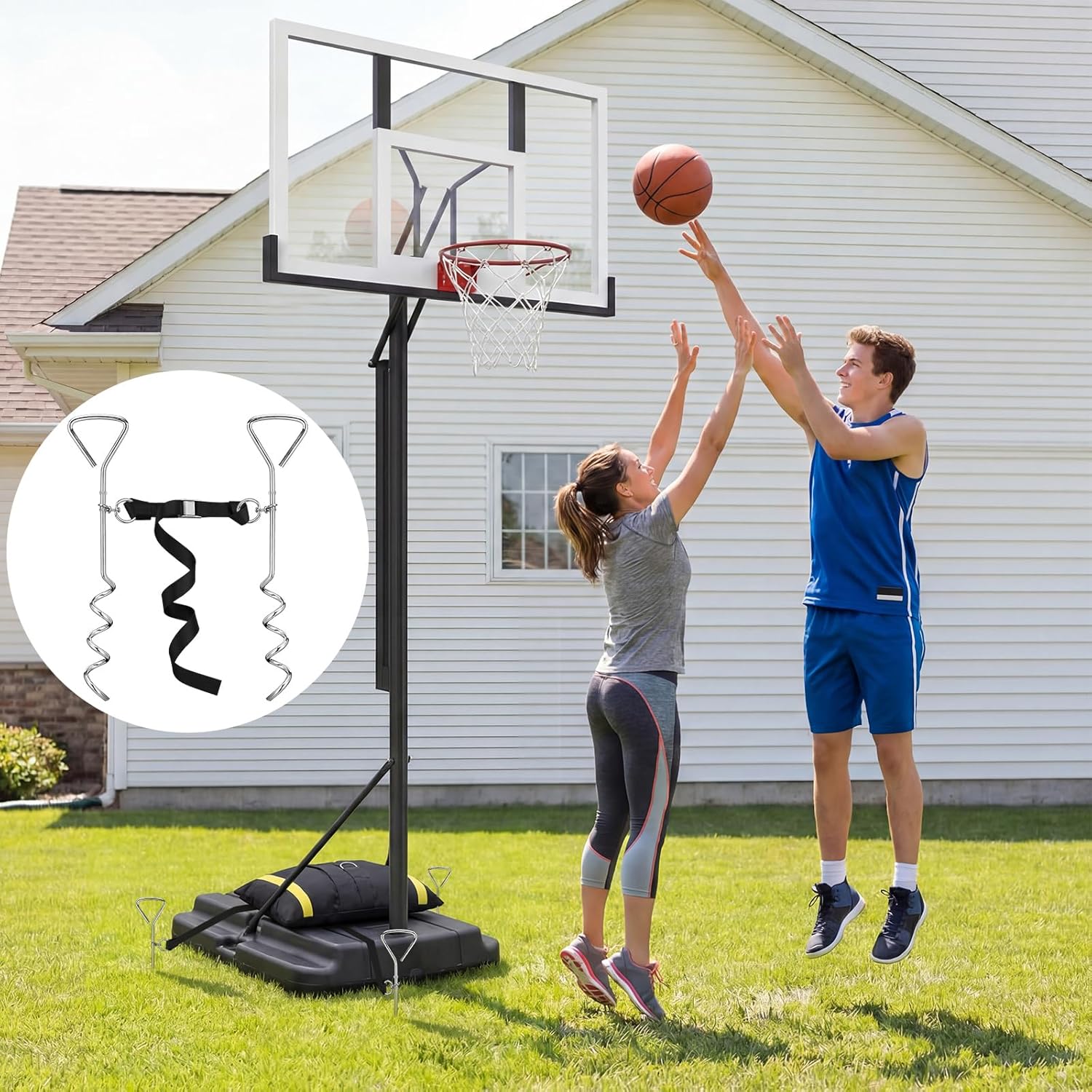 Basketball Goal Anchor, Heavy Duty Basketball Hoop Tie Down Kit, Court Setup Ground Stakes with Adjustable Straps for Mounting Trampoline Swing Tent