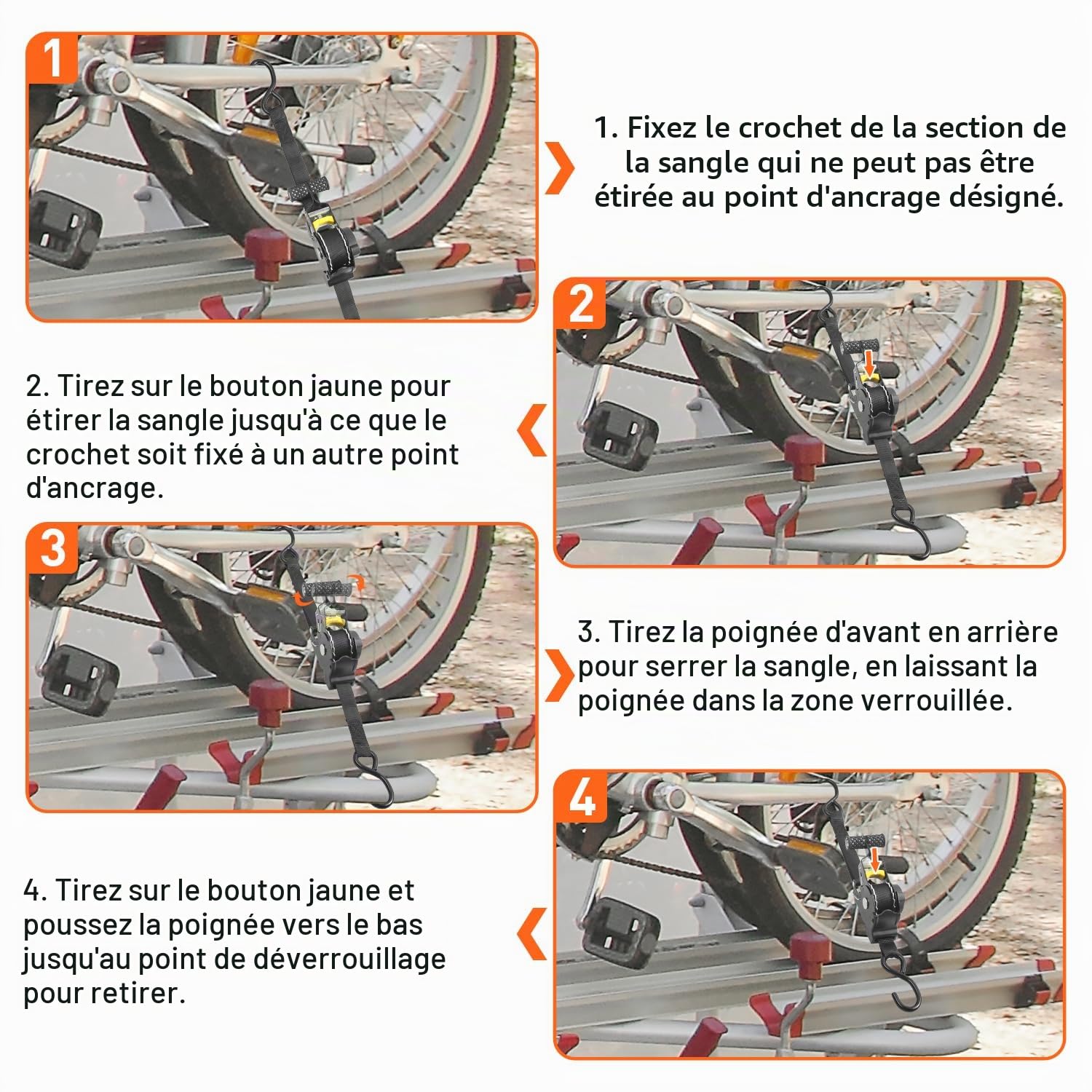 Lot de 2 sangles à cliquet rétractables automatiques - 3,3 m x 25 mm - Force de serrage 680 kg - Pour sécuriser des objets pendant le transport