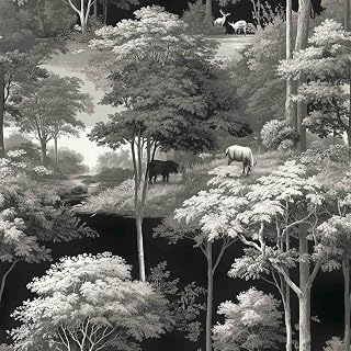 Forest Animals Peel-and-Stick Wallpaper, Black and White Woodland Wallpaper