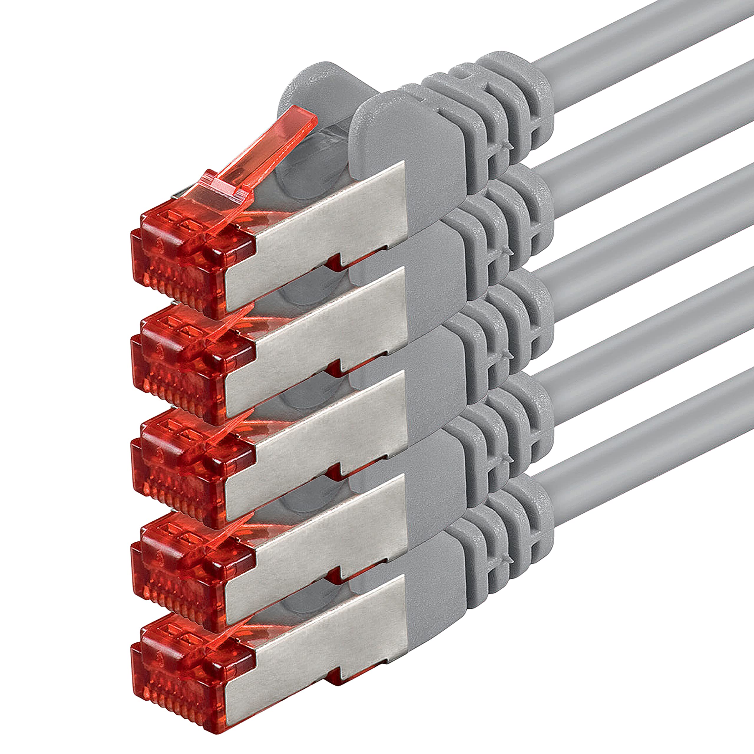 1aTTack.de 5x 3 Meter - Cat 6 Netzwerk-Kabel Patch-Kabel Cat6 RJ45 SFTP - grau