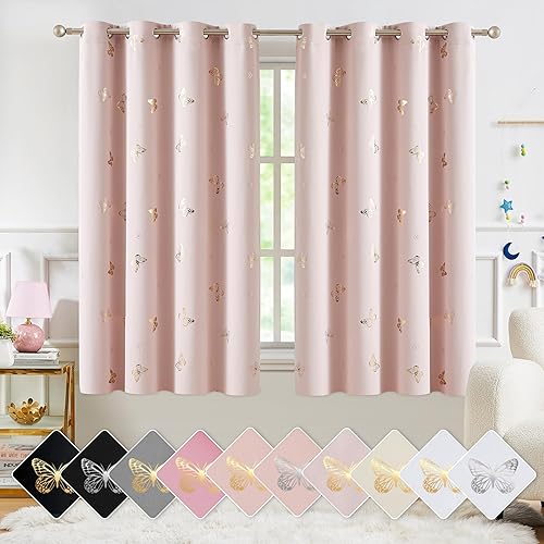 Miniatura 26 de Jubilantex Cortinas opacas de mariposa plateadas blancas metálicas de 63 pulgadas de largo para dormitorio, guardería, cortinas de ventana con 08#