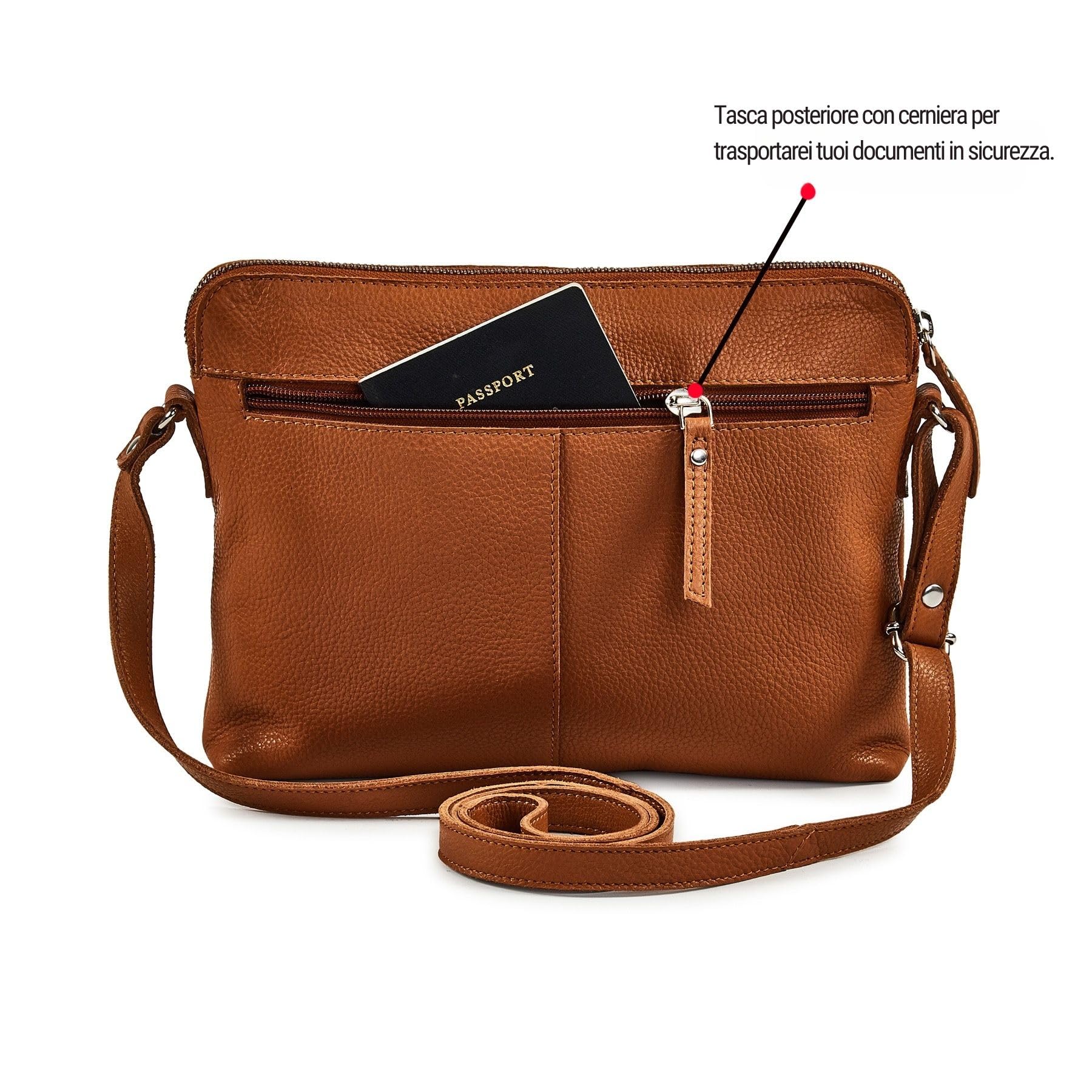 Wise Owl Accessories Borsa tracolla in vera pelle martellata, modello compatto unisex con tasche cerniera, ideale per viaggi, uso quotidiano e organizzazione
