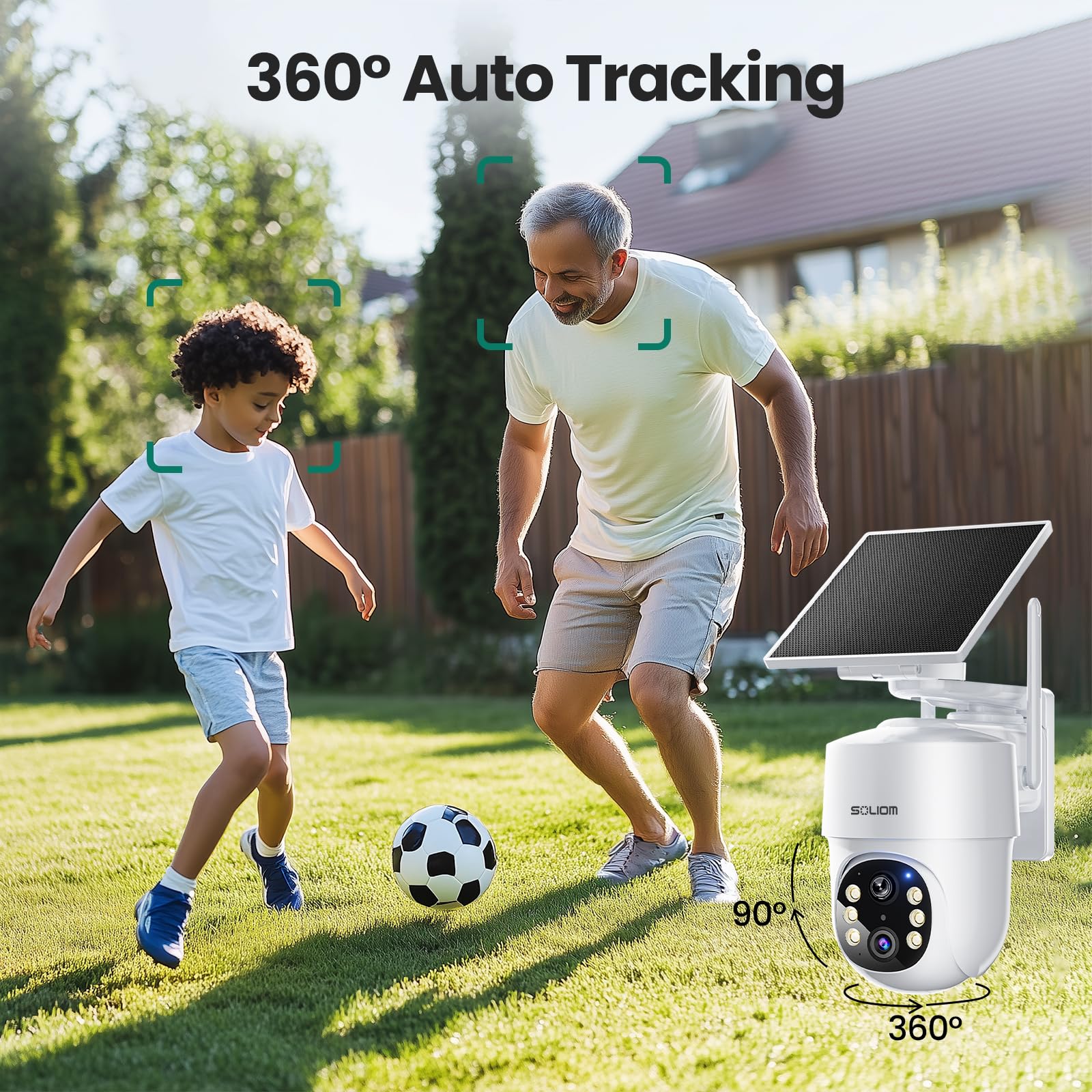 SOLIOM- 5MP Security Cameras Wireless Outdoor, No Subscription,4-Cam Pack, Solar Powered Home Security Camera with 360° Auto Tracking, Pan & Tilt, 3K Color Night Vision,5G & 2.4G Router Compatible