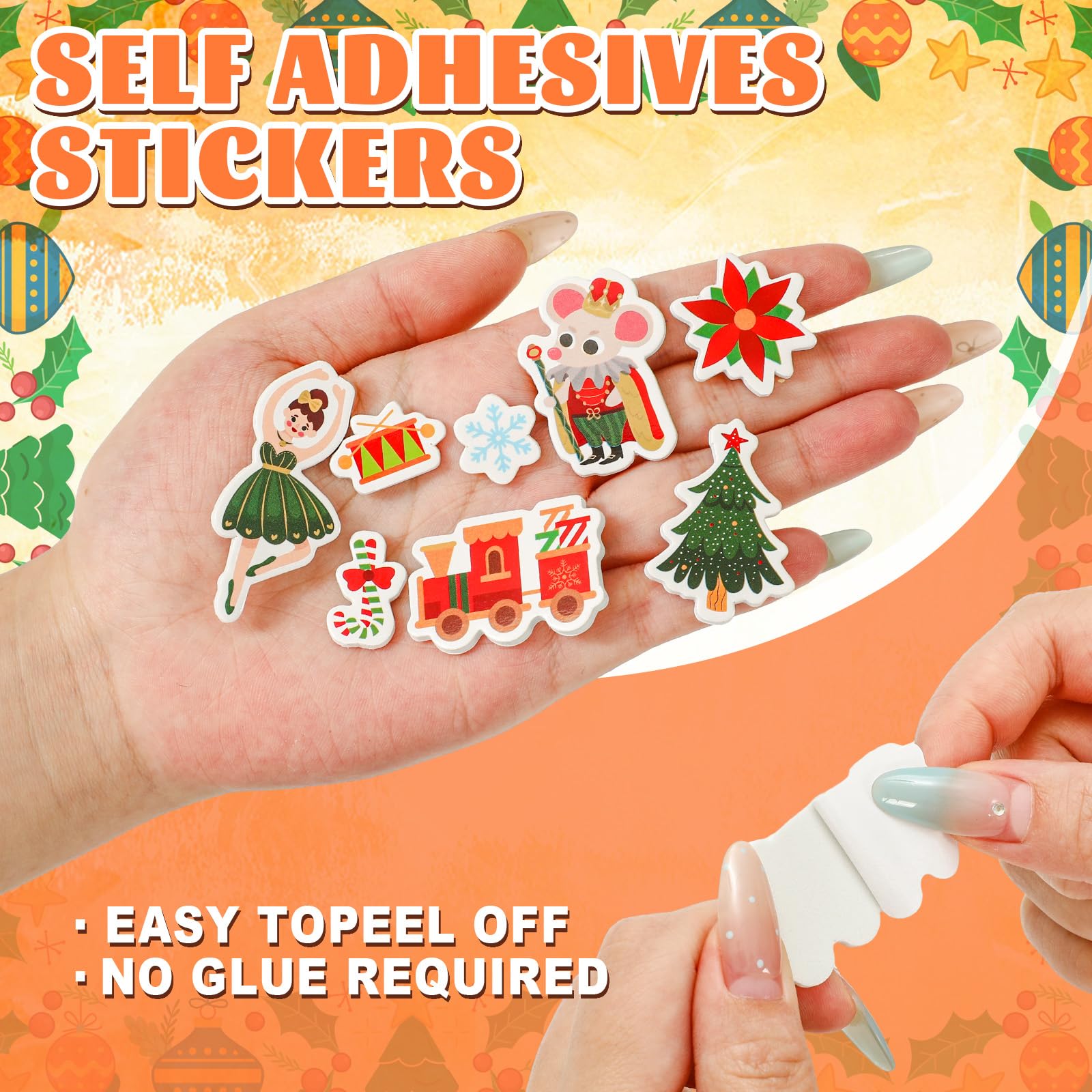 Whaline 1000-Piece Christmas Nutcracker Stickers Roll - 8 Designs, Self-Adhesive, For Cards, Gifts & Decor