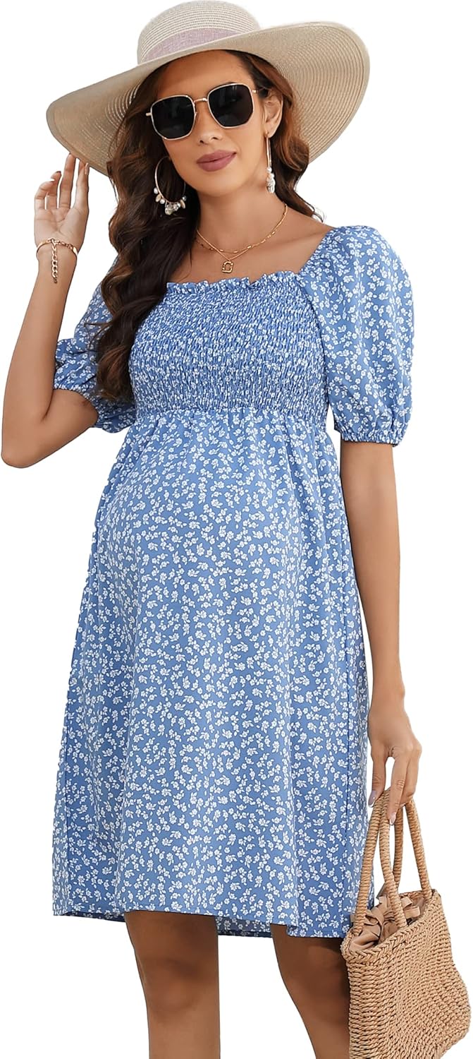Women's Square Neck Puff Sleeve A Line Dress Bahrain