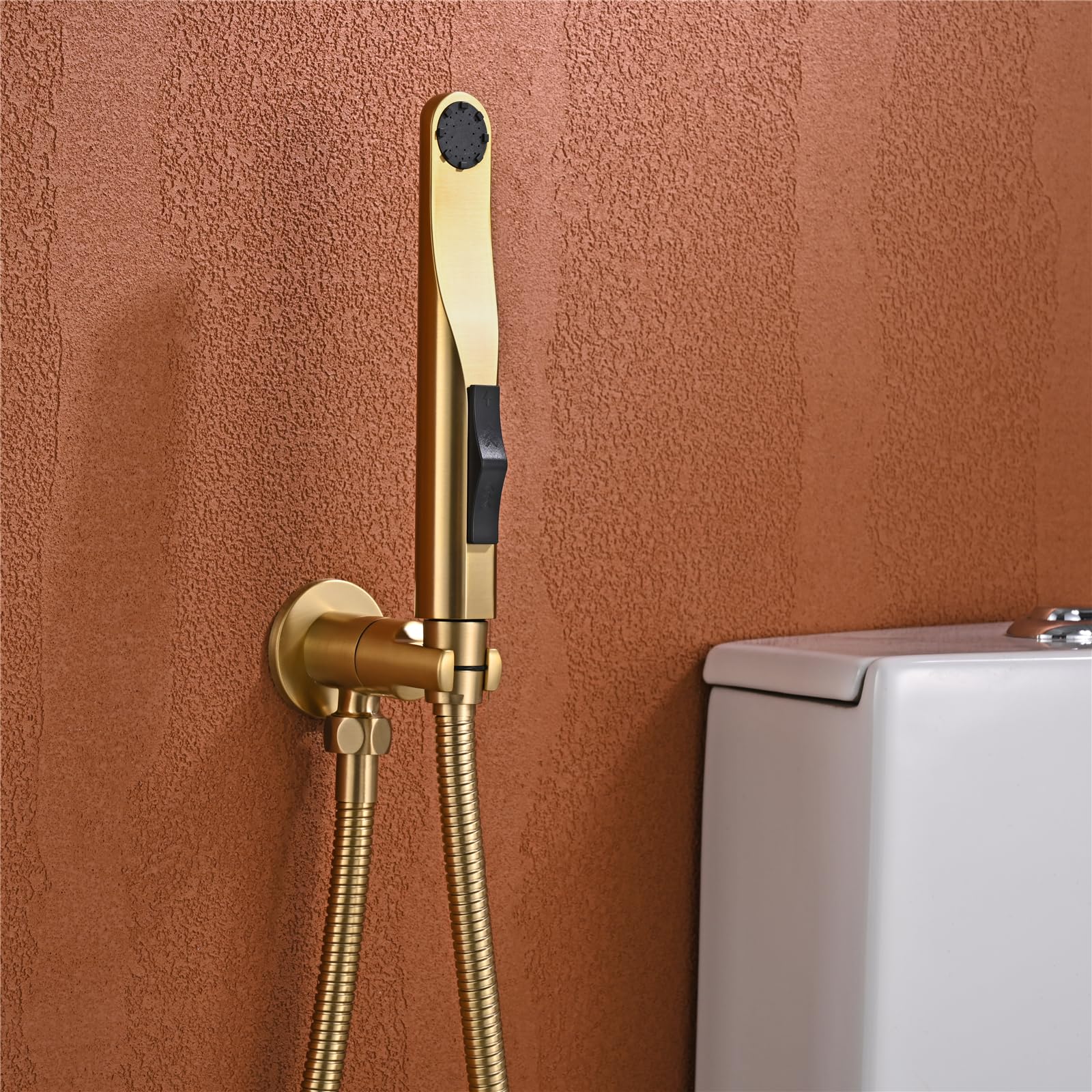 Kit Doccetta per Bidet Wc, 2 Modalità Kit Spruzzatore per Bidet, Tubo Doccia in Acciaio Inossidabile 1.2 M, Rubinetti per Bidet Con Supporto, per Igiene Personale Doccia Bagno WC (Oro spazzolato)