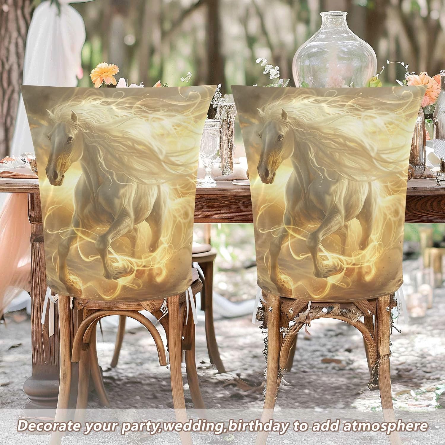 ALAZA Beautiful Running Horse Chair Back Cover Set of 6, Washable Reusable Removable Chair Slipcovers Decorative Chair Cover for Home Kitchen Wedding Party