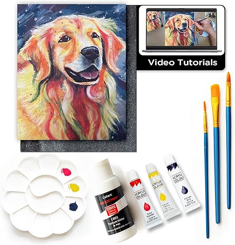 Miniatura 2 de Kit de clase de pintura de bricolaje para adultos con tutoriales en video Aprende a pintar Radiant Retriever - Cómo pintar con acrílicos -