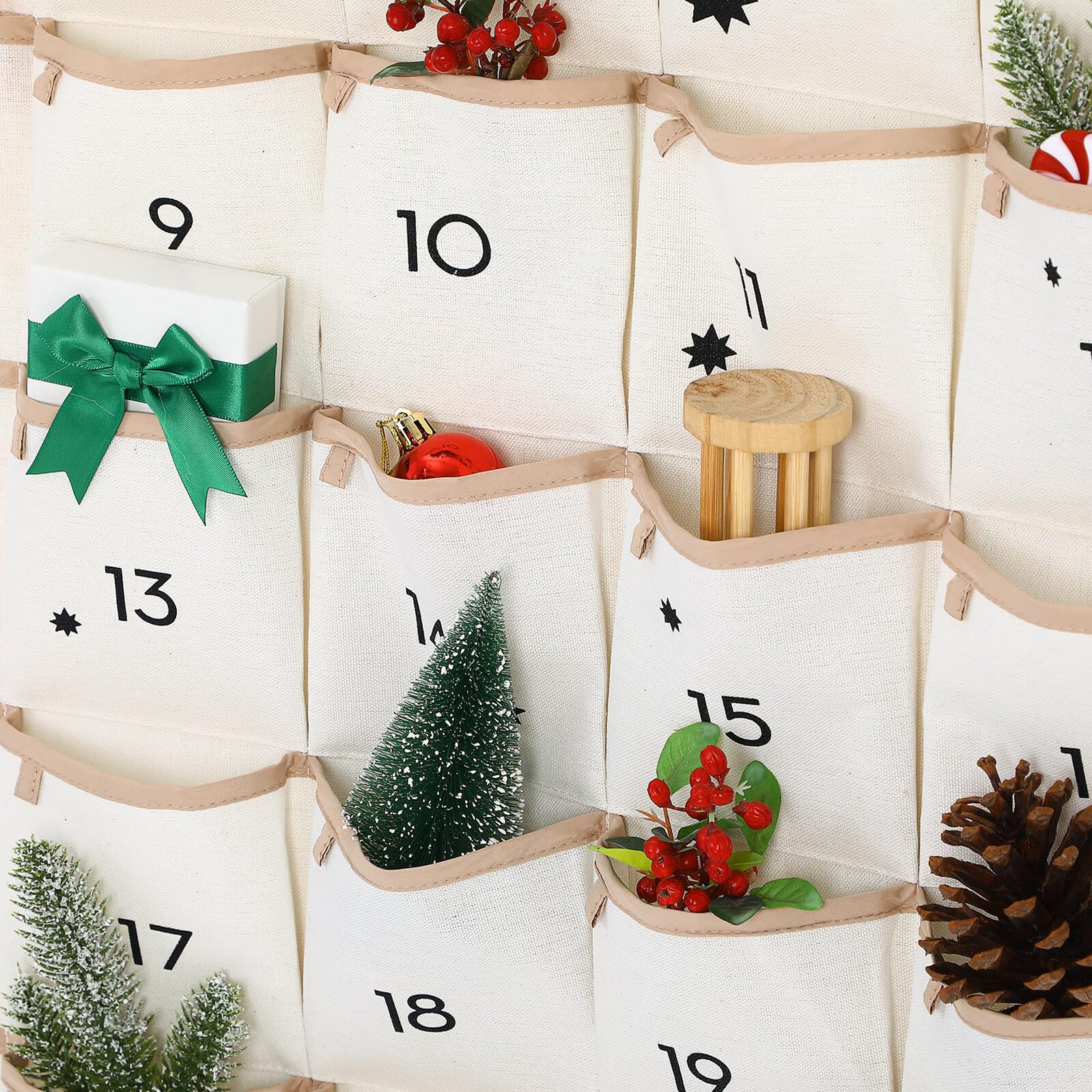 Hängende Aufbewahrungstasche Weihnachtskalendertasche mit Tasche Wandaufbewahrungstasche aus Baumwollstoff für Tür Wand Fenster zur Ordnungsherstellung