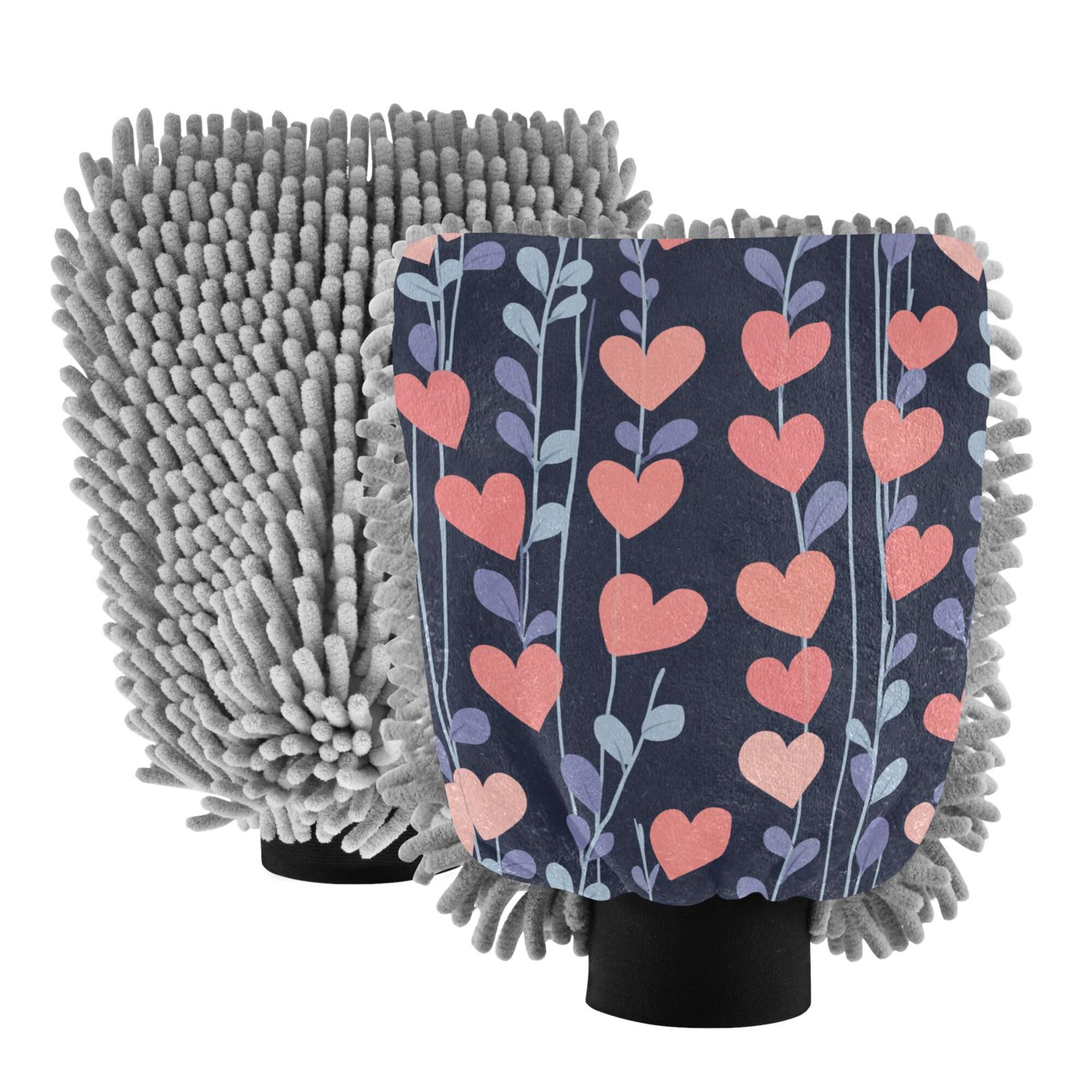 Cartoon Cute Eucalyptus Hearts Car Wash Mit 2 Pack Cars Washing Mitt Non Scratch Clean Sponges for Auto Supplies