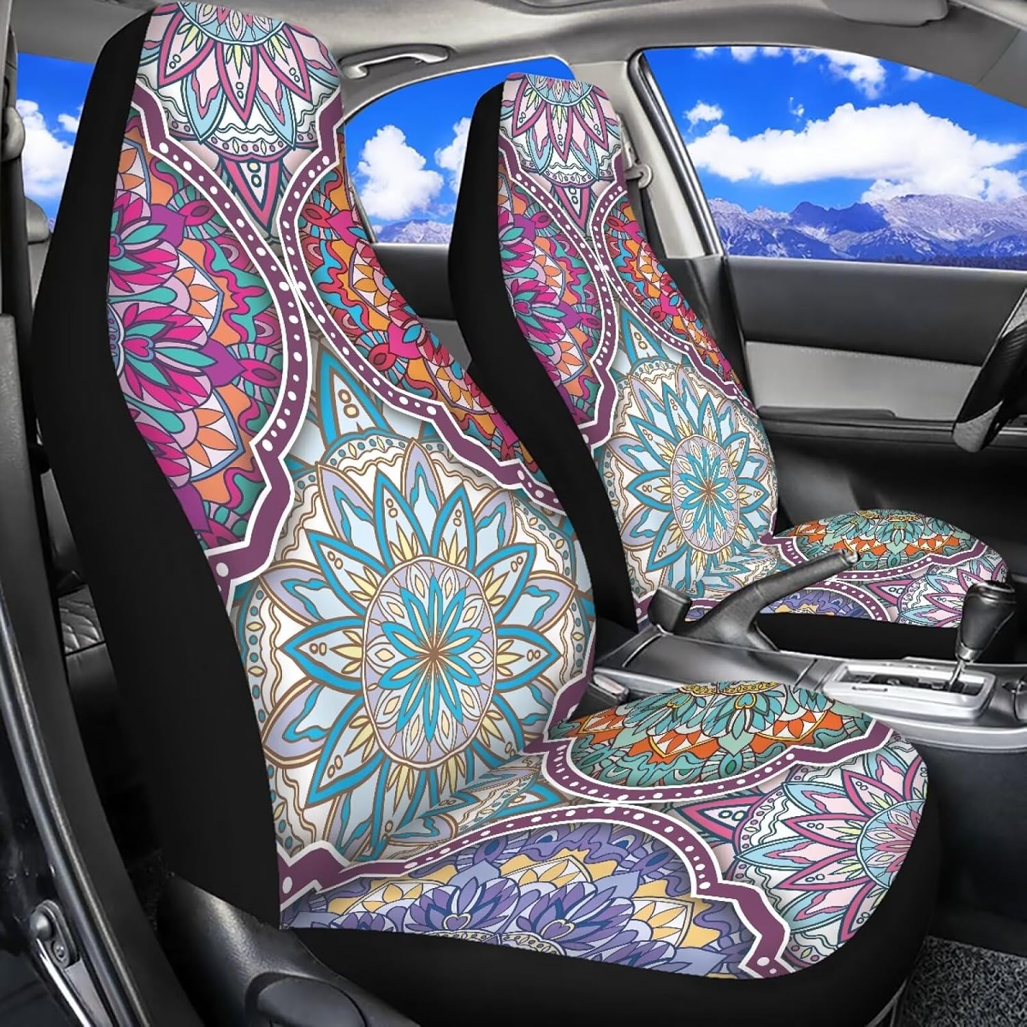 Art Mandala Car Seat Covers Universal Front Car Seats Anti-Slip Back Fabric Removable Automotive Accessories Suitable for Cars SUV