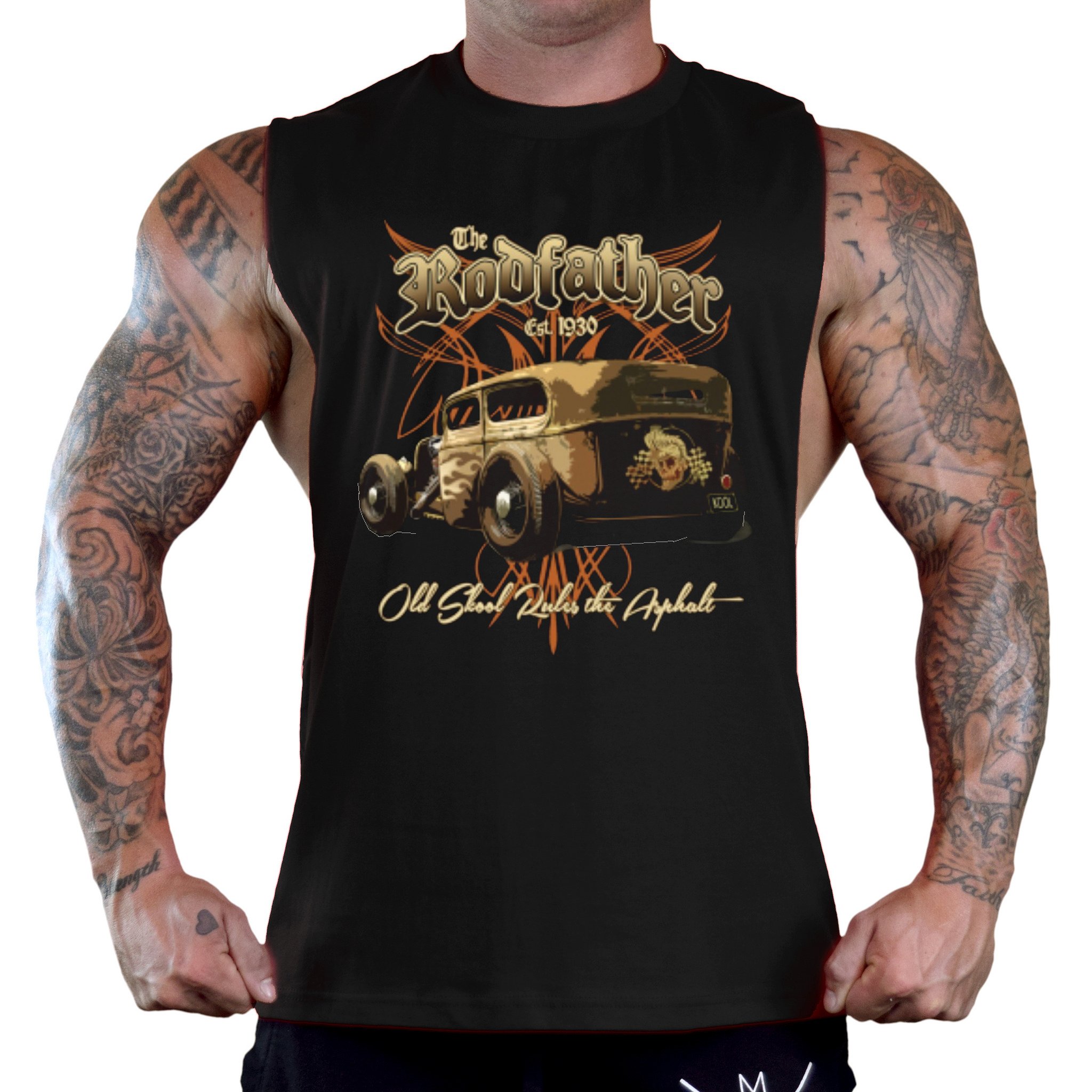 Interstate Apparel IncMen's The Rodfather Old Skool Rules Black Deep Cut T-Shirt Tank Top