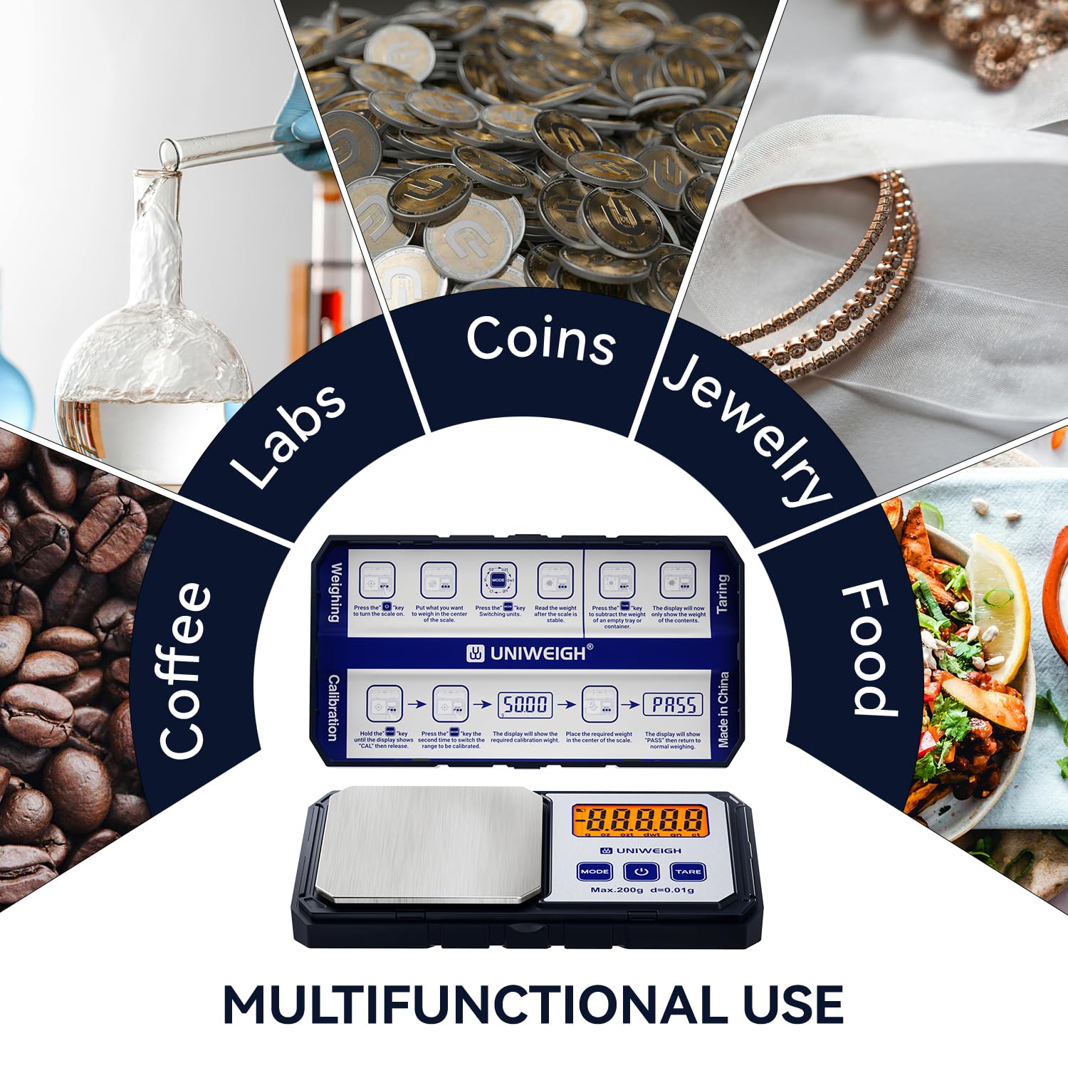 Báscula digital de bolsillo de 7.05 oz/0.00 oz de precisión, básculas pequeñas gramos onzas con 6 unidades, báscula de joyería, báscula de monedas con pesos de 1.76 oz para alimentos/monedas 7