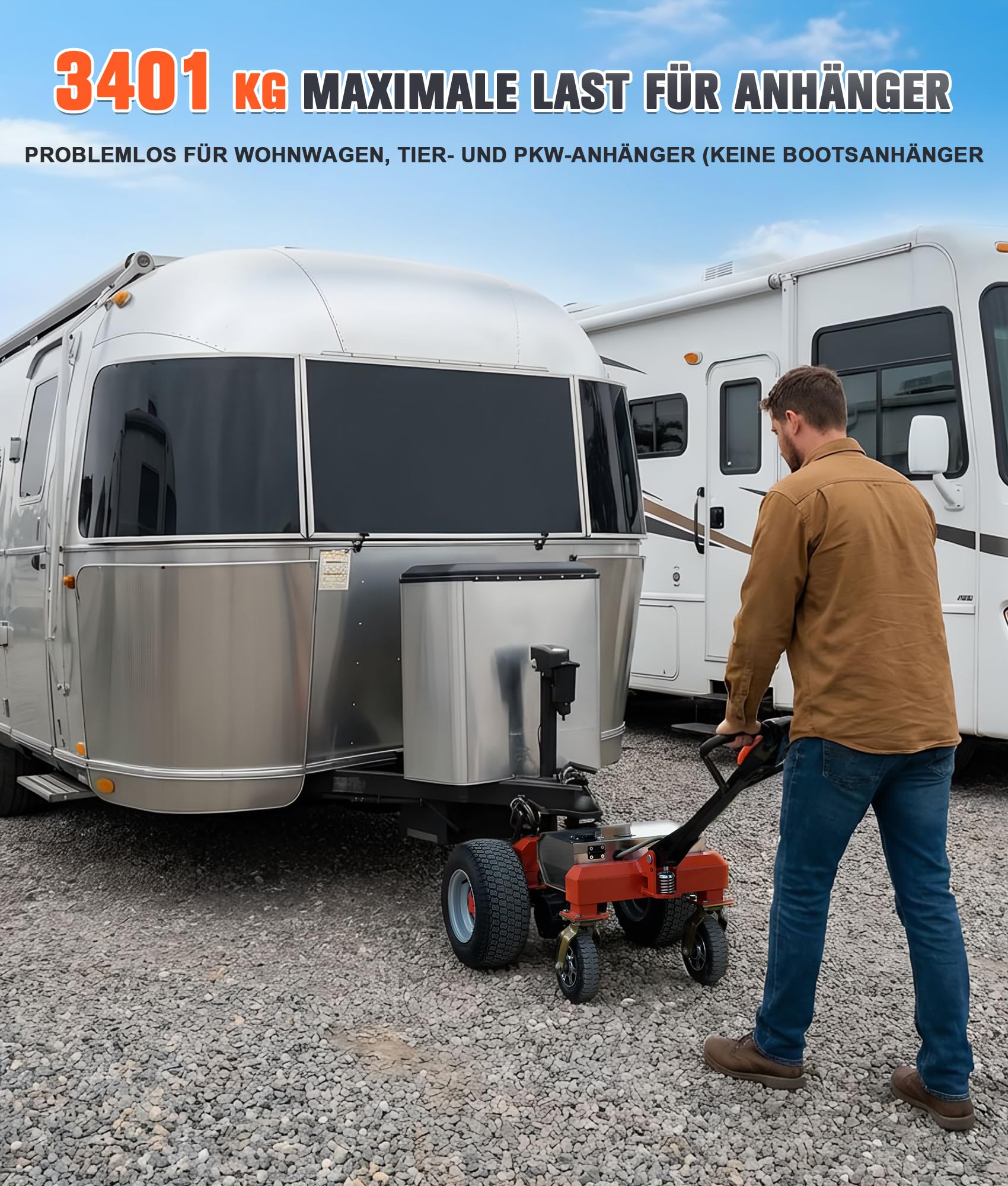 800W Elektrischer Bollerwagen, Elektrischer Anhänger Dolly Max Traglast 3450Kg, 510Kg Zungengewicht, 48V Anhänger Dolly mit einer Kupplungskugel von 5.08&5.87CM für Wohnmobile, Spielzeugträger, Autoan