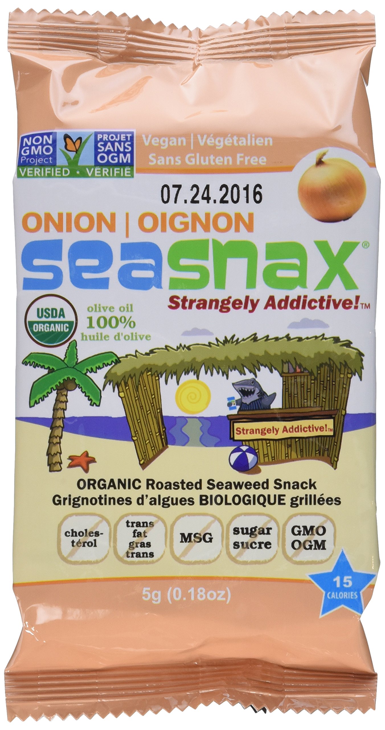 SeaSnax Organic Roasted Seaweed Snack Grab and Go, Toasty Onion, 0.18 Ounce (Pack of 24)