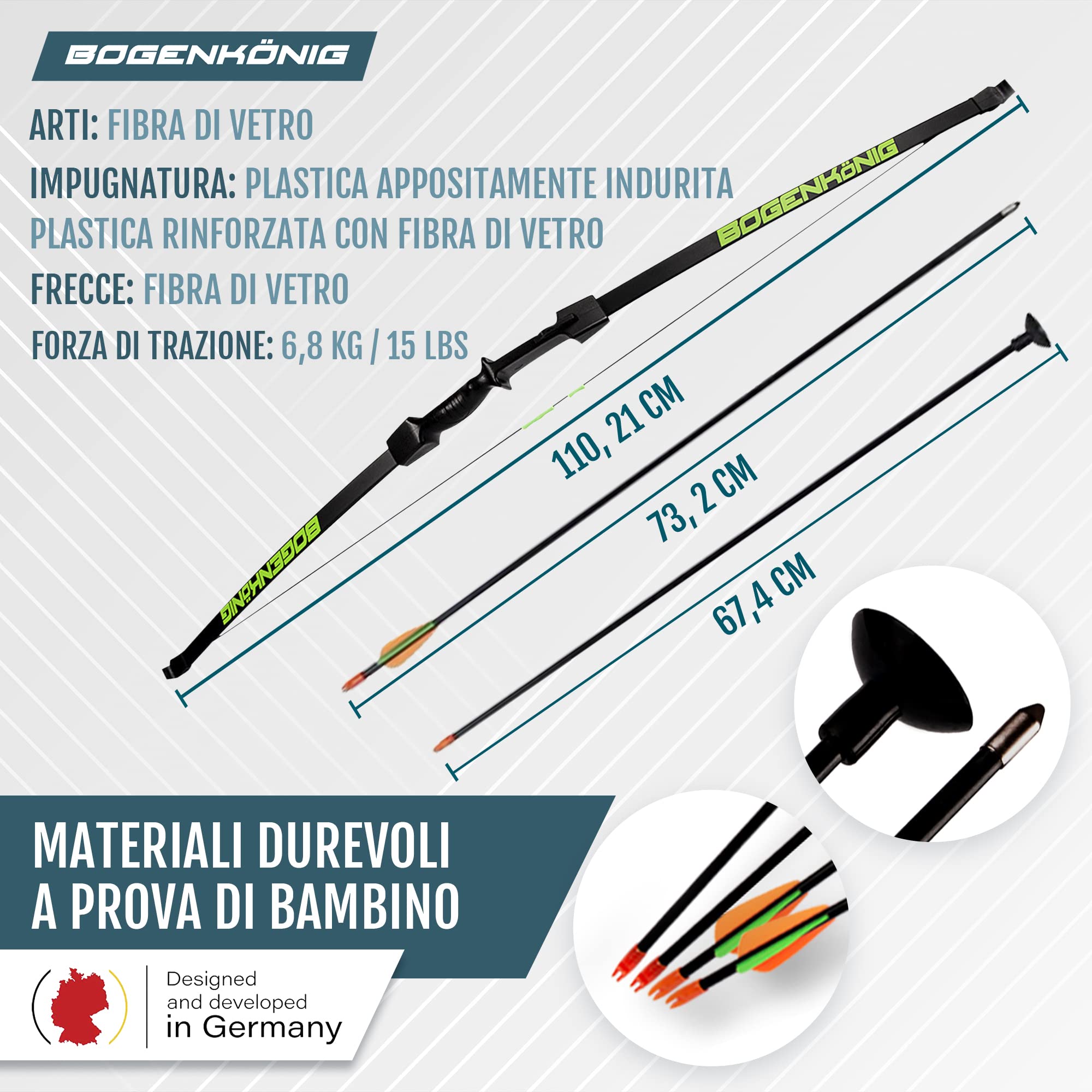 Set Arco E Frecce Per Bambini - Con Bersaglio E Frecce A Ventosa - Tiro Con L'Arco Sicuro Dai 6 Anni - Foto 6