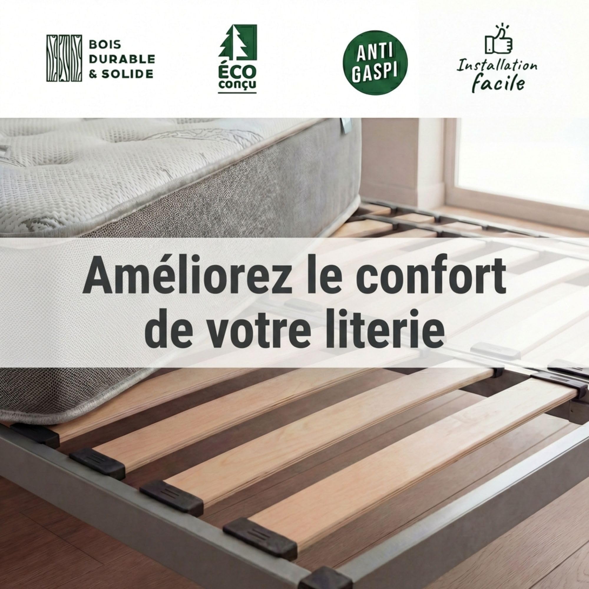 EBAC Literie Lot de 10 Lattes pour sommier et lit | 680x53x8 mm | Bois hêtre Durable - 7 Plis | Remplacement - Rechange - Renfort pour sommier/bz/clic clac/canapé