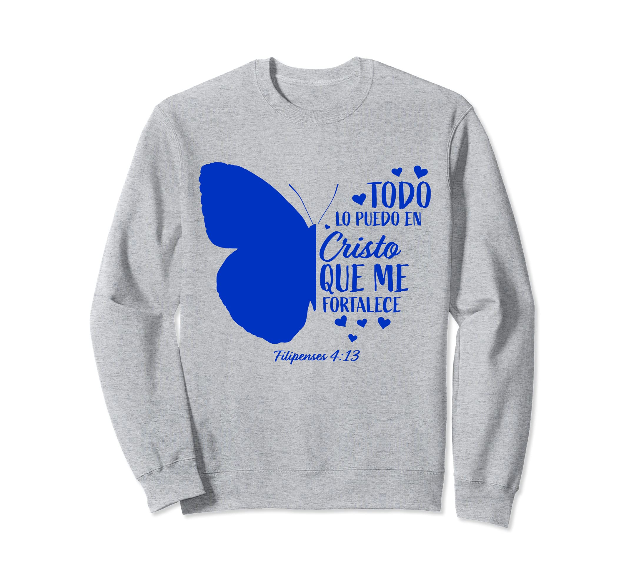 Cute Spanish Christian Bible Verse Women Religious Butterfly Sweatshirt, Grey