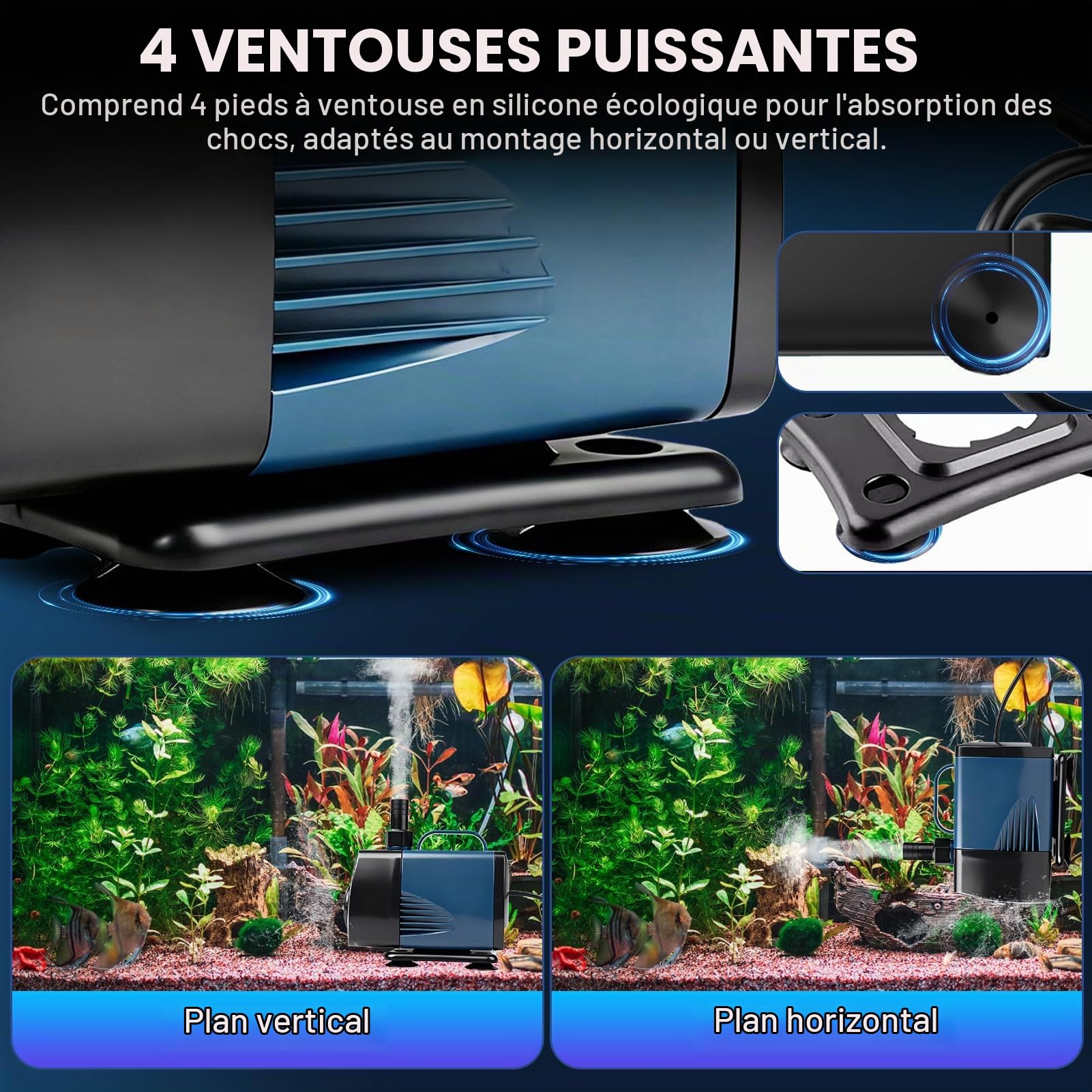 Nikou Pompe de Bassin 85W 5000L/H, Pompe Fontaine Exterieur Pomp À Eau Submersible Silencieuse Pompes de Filtration avec Câble 2.8m, Tête 4m, Protection Surchauffe, pour Aquarium, Fontaine, Étang