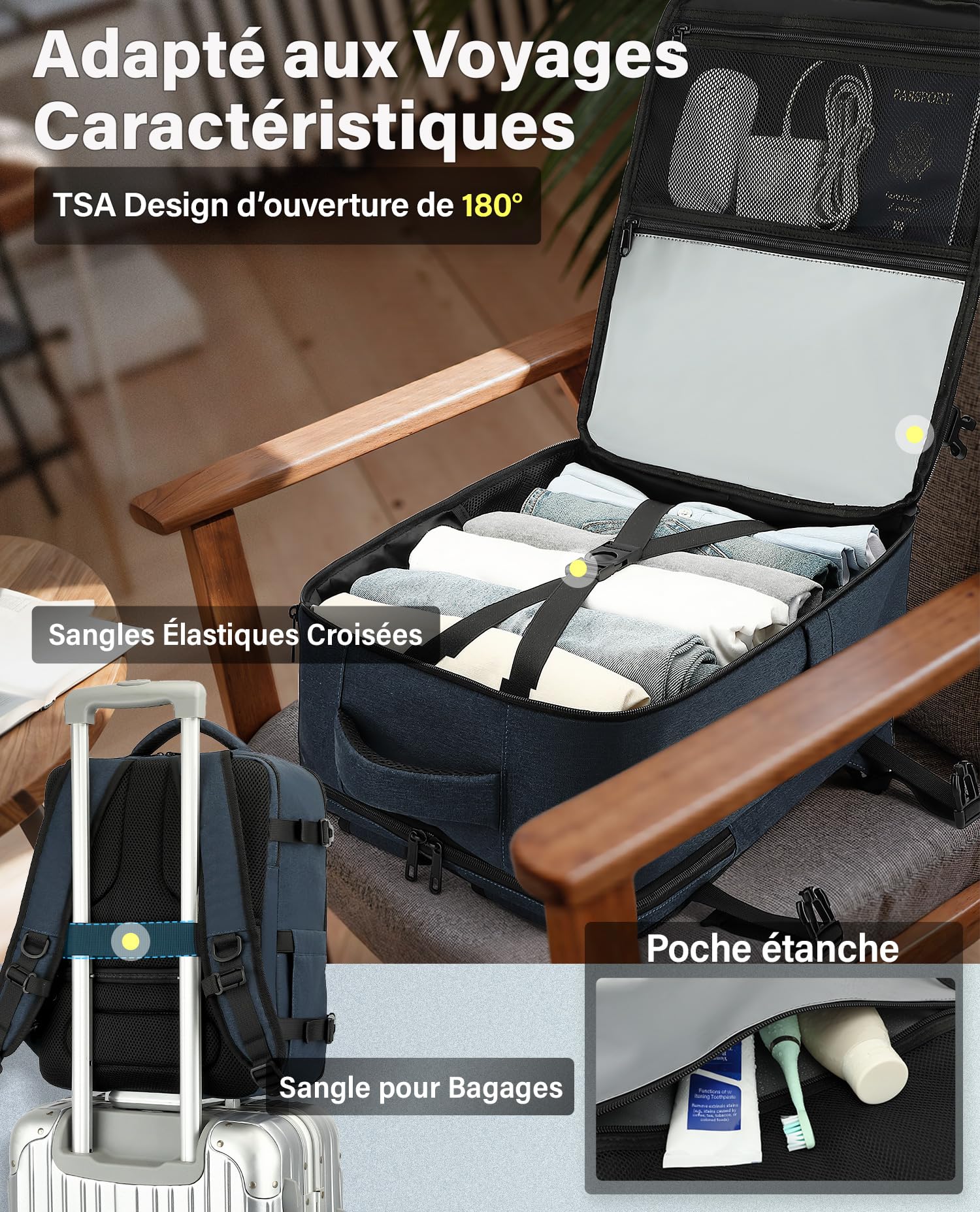 VANKEV Ryanair Easyjet Eurowings Wizz Air Sac à Dos Voyage Cabine 40x30x20cm-24L, Bagage à Main Bagage Cabine Accepte un Ordinateur Portable de 15,6 Pouces bleu ardoise