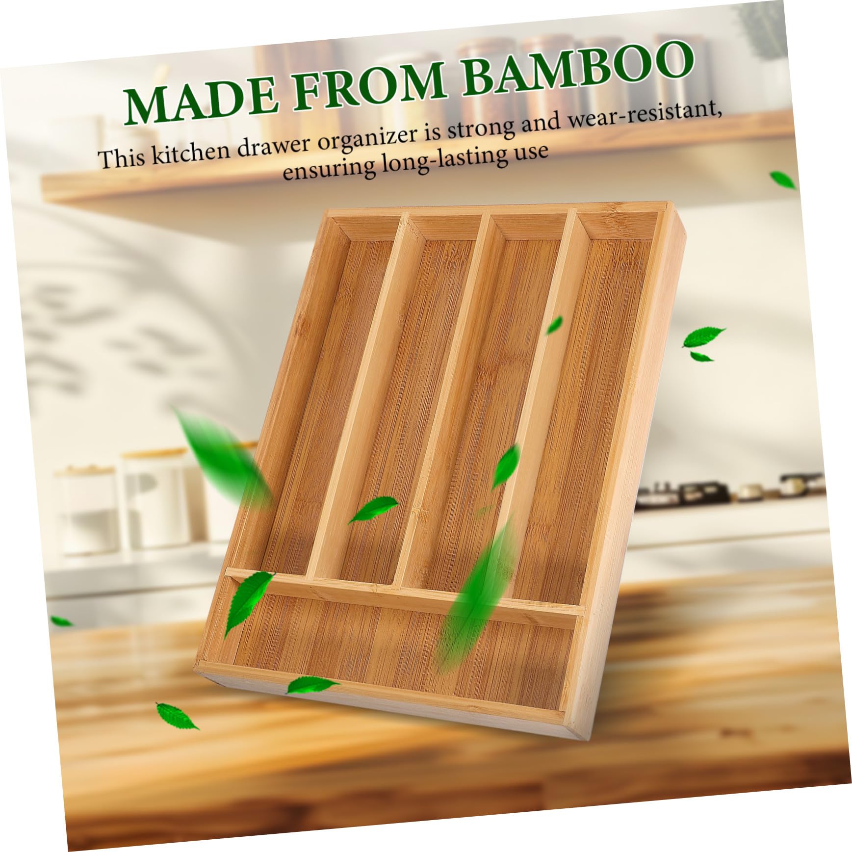 Organizador 5 Cajón de Bambú de Cocina para Cubiertos Marrón Ranuras | Bandeja de Almacenaje, Ranuras Multifunción, Acabado Elegante y Resistente al Desgaste, para Cocina