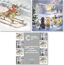 Cancer Research UK Box of 24 Charity Christmas Cards - 2 Designs - Festive Dogs Duo