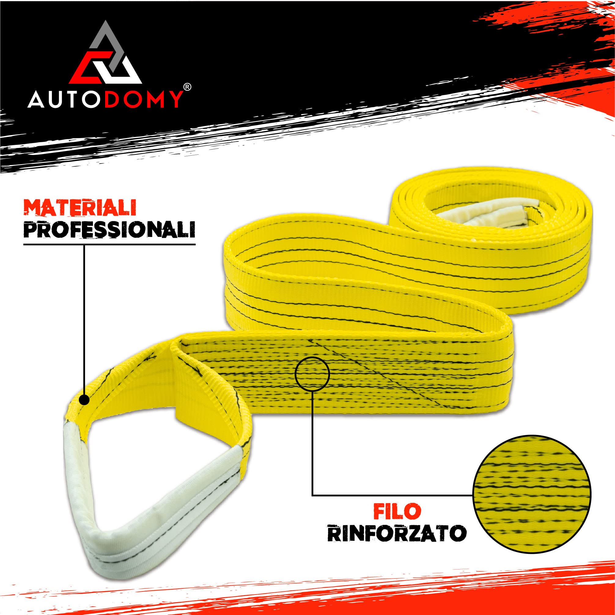 Autodomy Strops Traino 4x4 5 Metri | Corda Traino Auto Resistenza alla Rottura 21 TON (21.000 kg) | Cinghia Traino Auto con Cuciture Rinforzate | Cavo Furgone, Camion