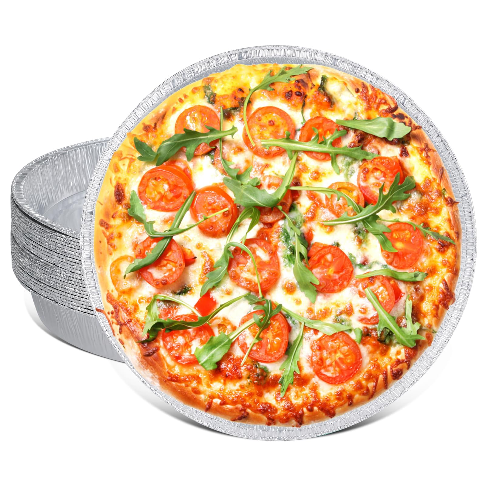 12 Inch Aluminum Pizza Pans, Disposable Round Foil Pizza Pan Trays, Oven & Freezer Safe Disposable Pizza Pan for Baking, Serving, Catering & Parties （25 Pack）